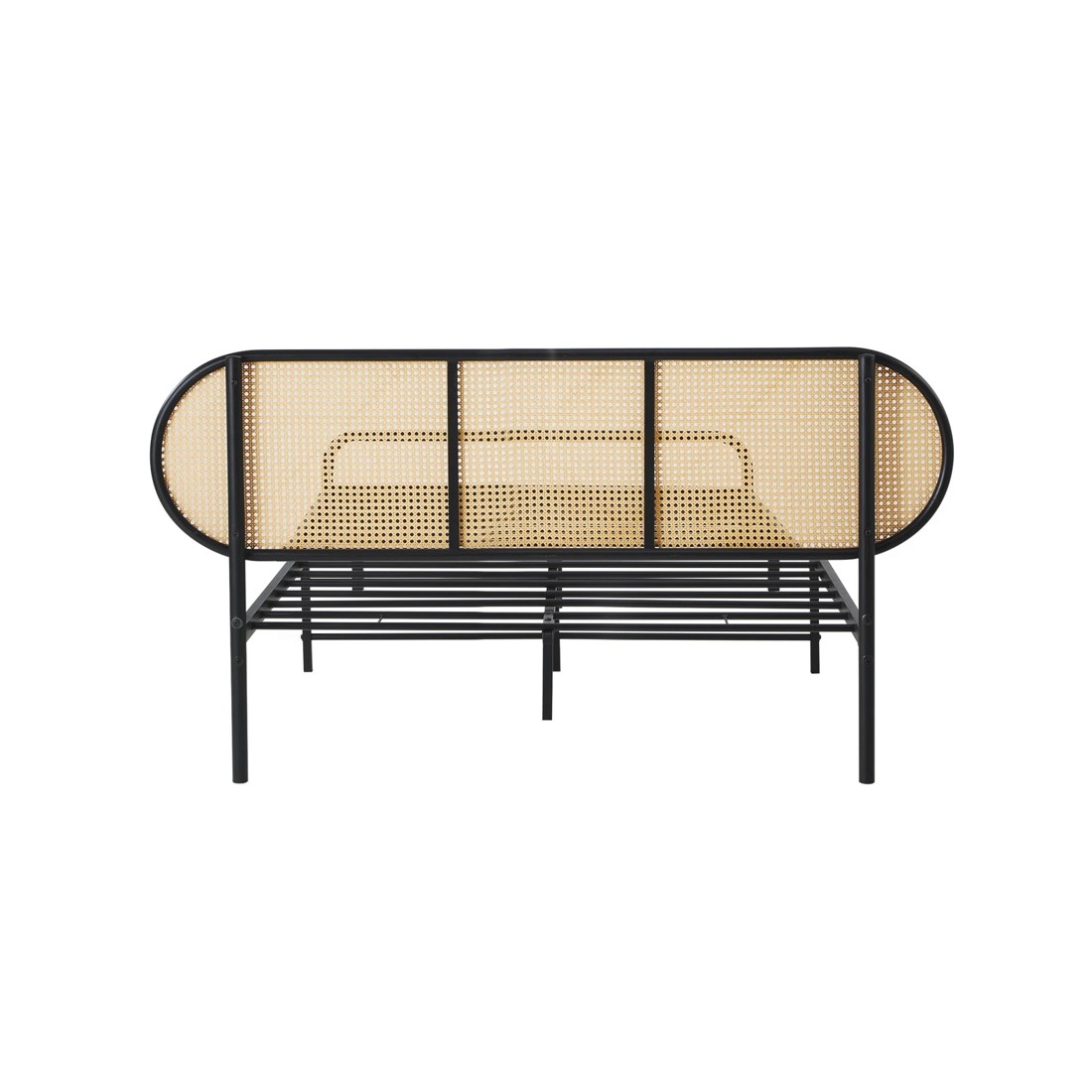 8 Oikiture Bed Frame King Single Metal Base Platform With Rattan Headboard
 - Black, 8 of 9