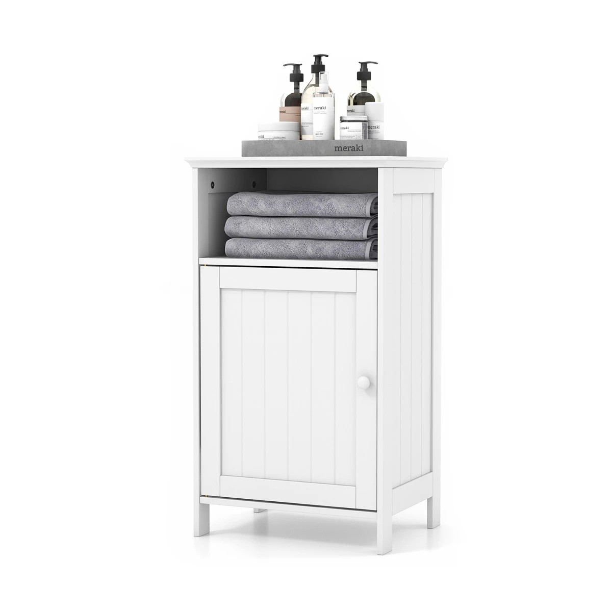 3 Costway Bathroom Cabinet Storage Cupboard Toilet Organiser w/Door, 3 of 4