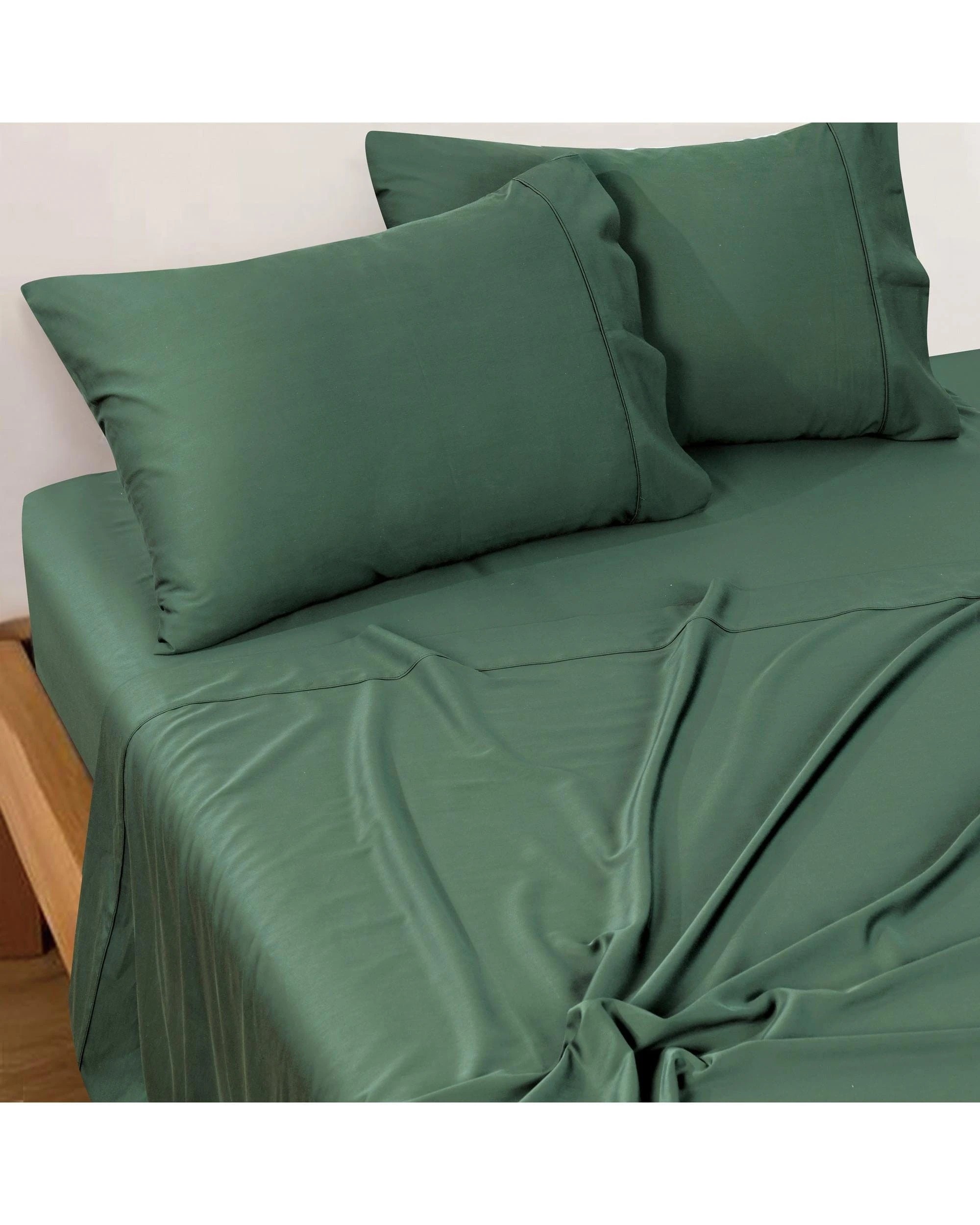 9 Bianca Bedding Rosebank Extra Long Extra Wide Flat 500 Tc Bamboo Cotton Sheet Set - Green - Split King, 9 of 10