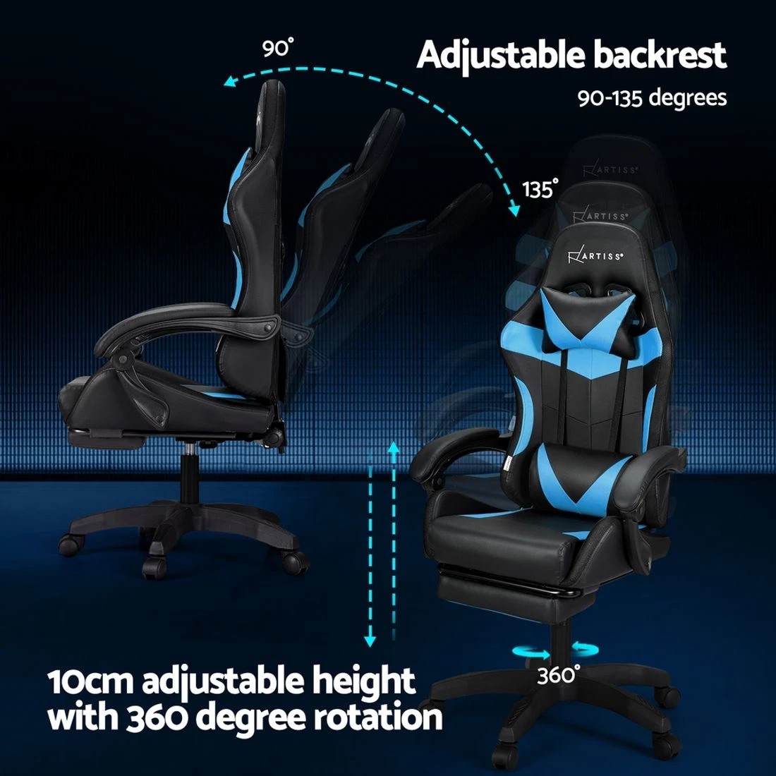 5 Artiss 6 Point Massage Gaming Office Chair 7 LED Footrest - Multi, 5 of 6