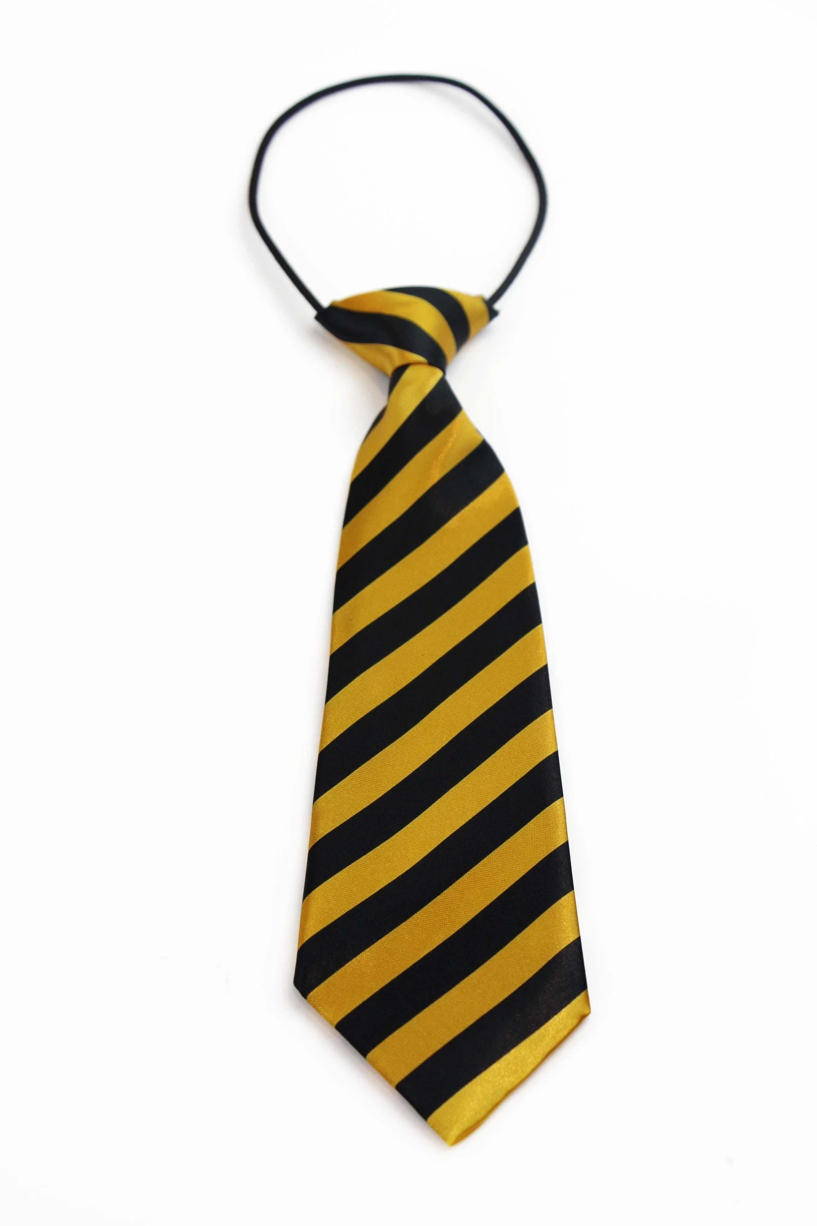 3 Zasel Kids Boys Black & Yellow Patterned Elastic Neck Tie - Diagonal Stripe - Multi, 3 of 3