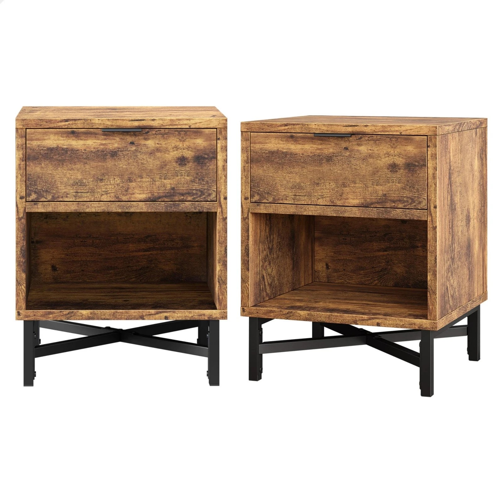 1 Alfordson 2x Bedside Table Retro Nightstand Side Cabinet - Oak, 1 of 10