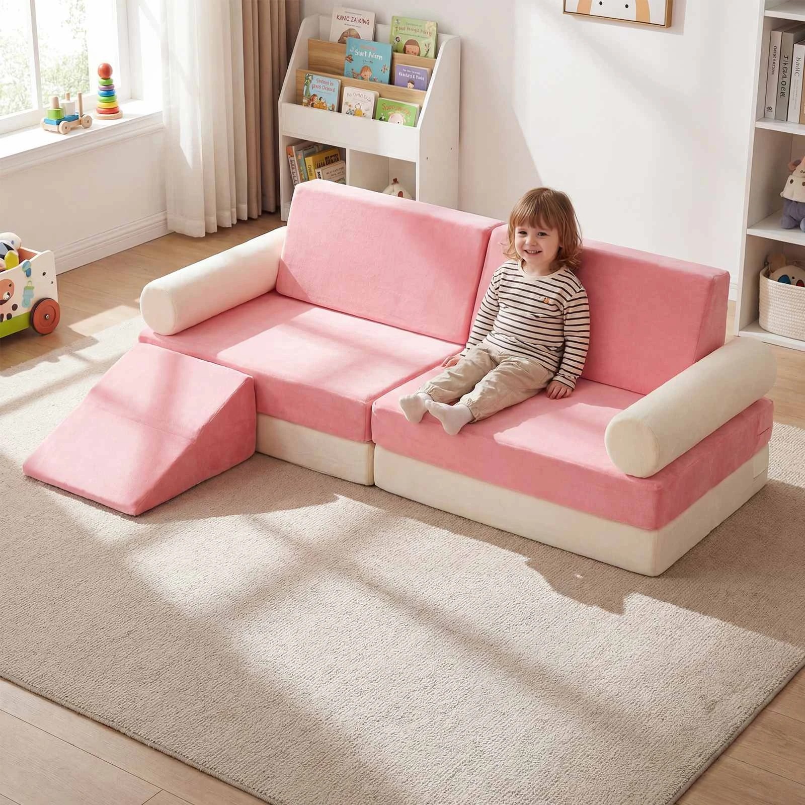 3 Costway 10pcs Sofa Bed Modular Play Couch Climb & Crawl Foam Playset - Pink, 3 of 3