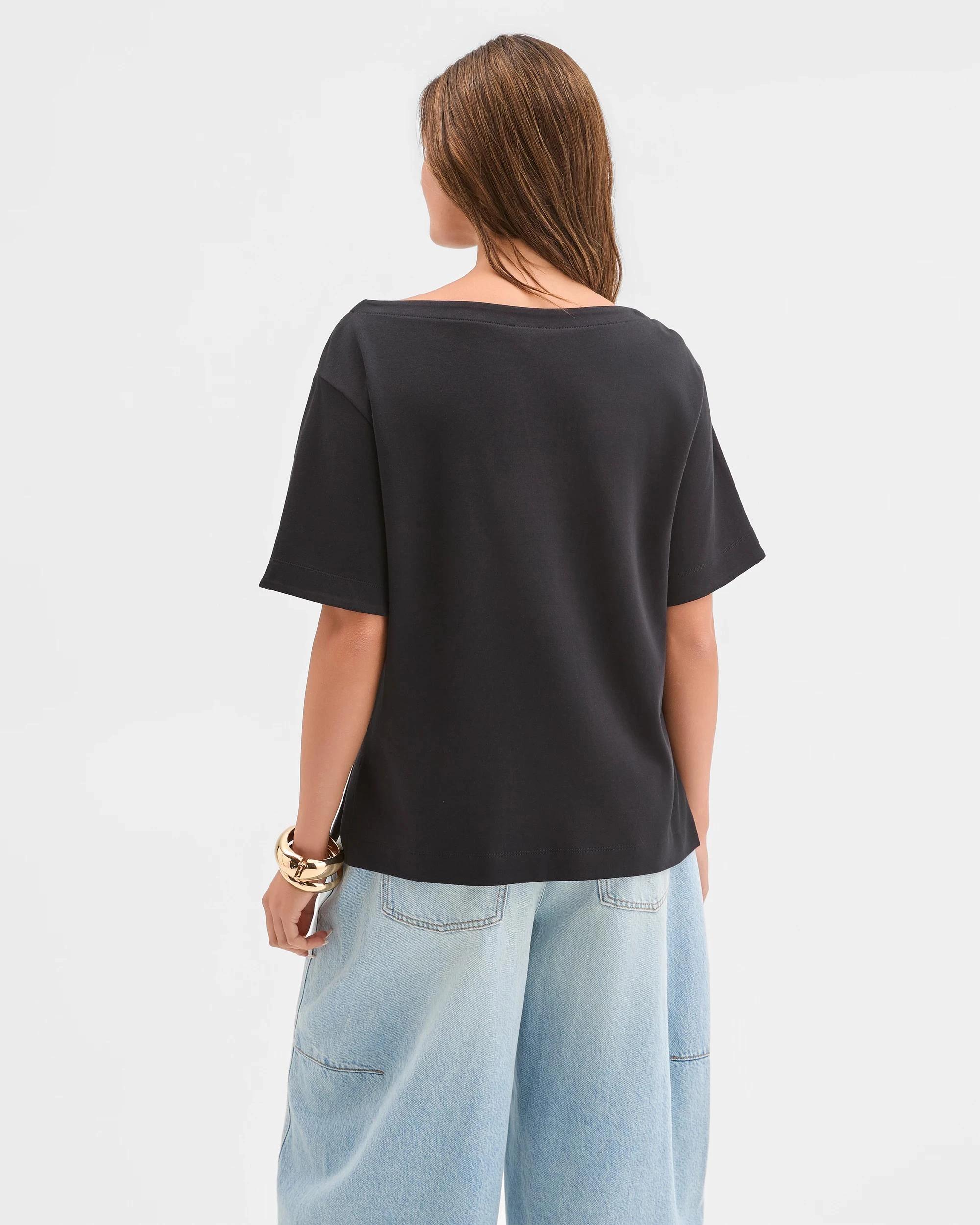 4 Lily Loves Australian Cotton Boat Neck Off Shoulder T-Shirt BLACK, 4 of 6