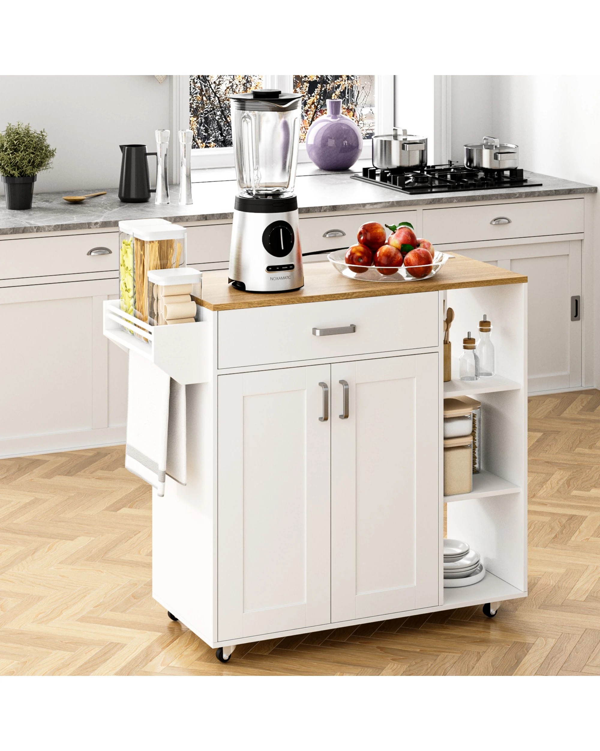 7 Advwin Kitchen Island Cart Rolling Trolley Cabinet on Wheels with Charging Station Adjustable Shelves Spice Rack - White, 7 of 8