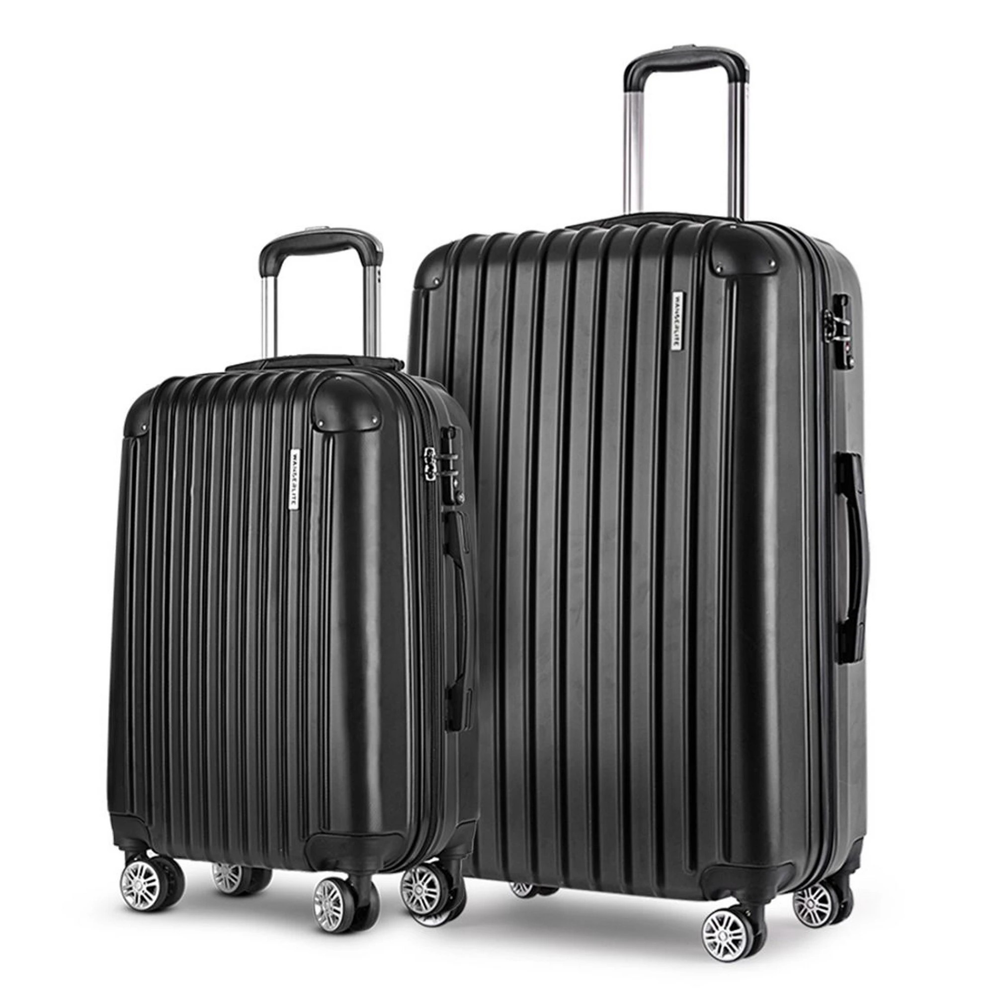 2 Wanderlite 2pcs Luggage Trolley Set Travel Suitcase Carry On Hard Case - Black, 2 of 5