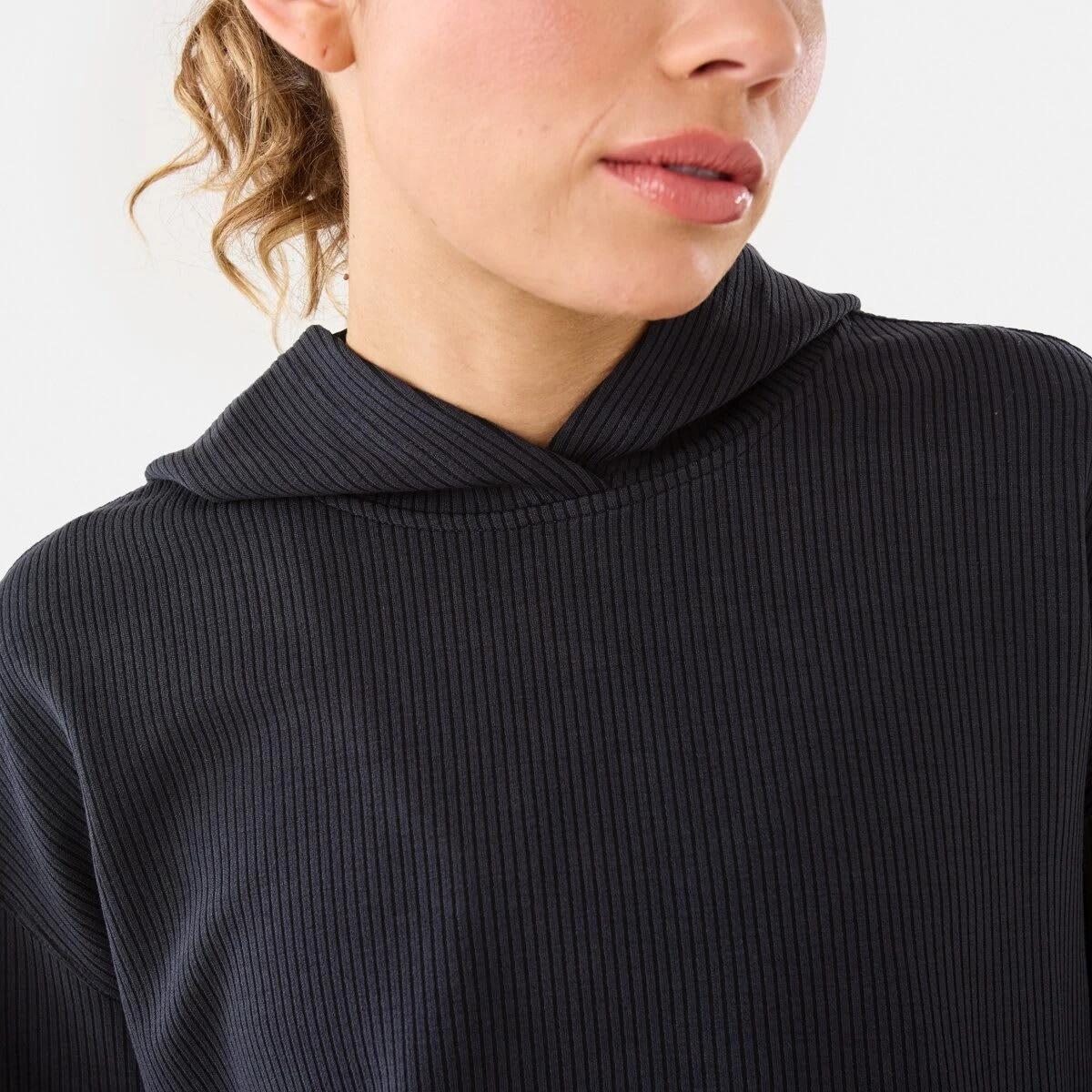 6 Active Womens Ribbed Scuba Hoodie WASHED BLACK, 6 of 10