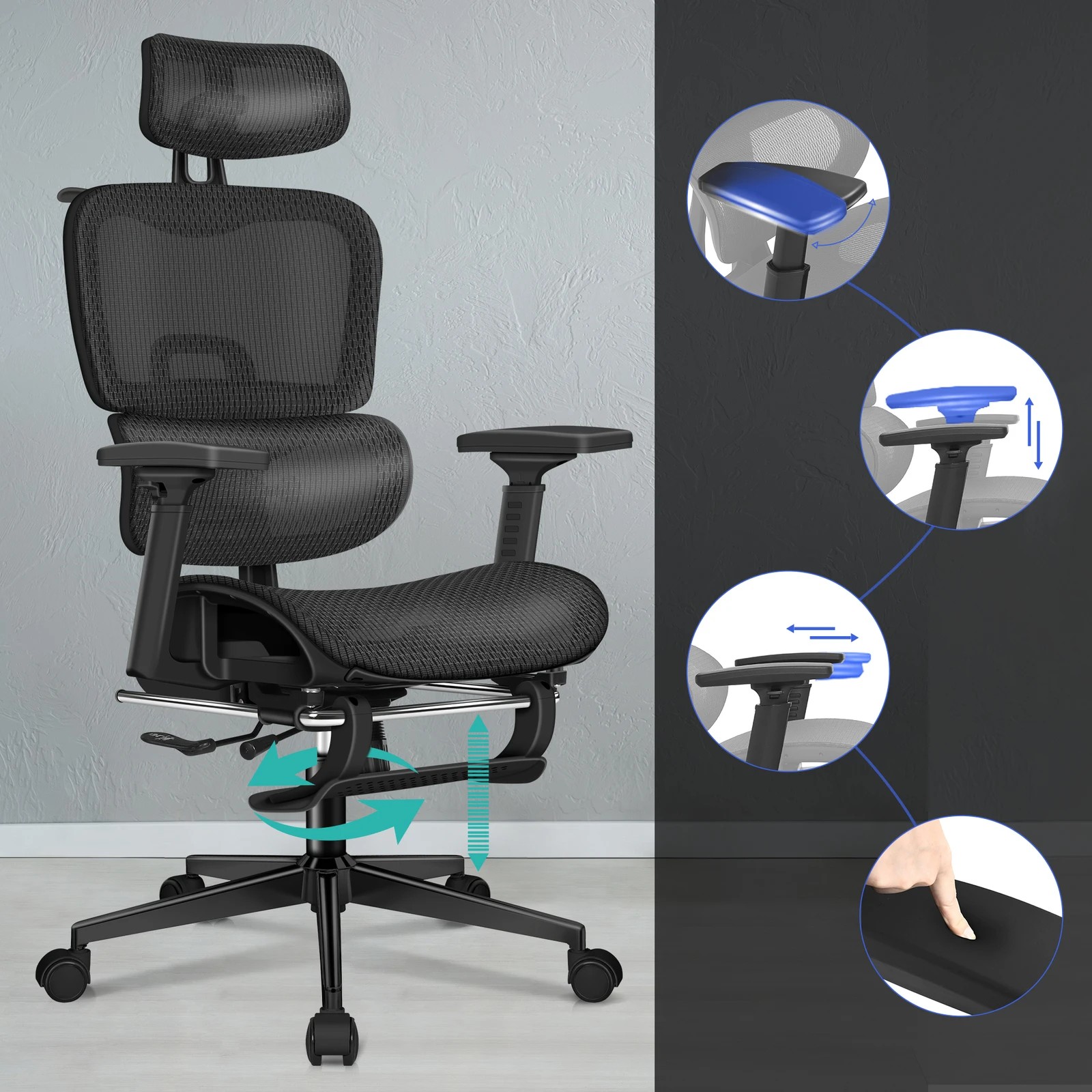 6 Alfordson Ergonomic Office Chair Mesh Executive Racing Computer Seat - Black, 6 of 10