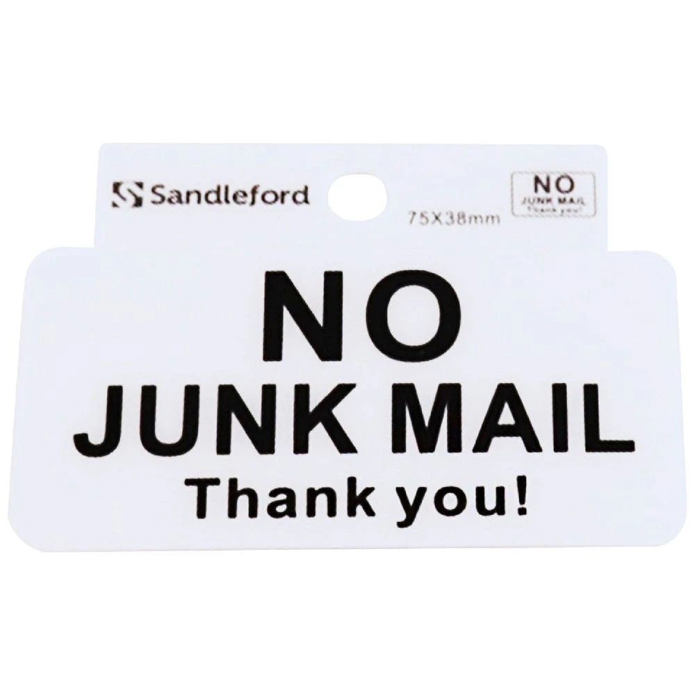 1 Sandleford No Junk Mail Self Adhesive Sign 75 x 38mm, 1 of 1