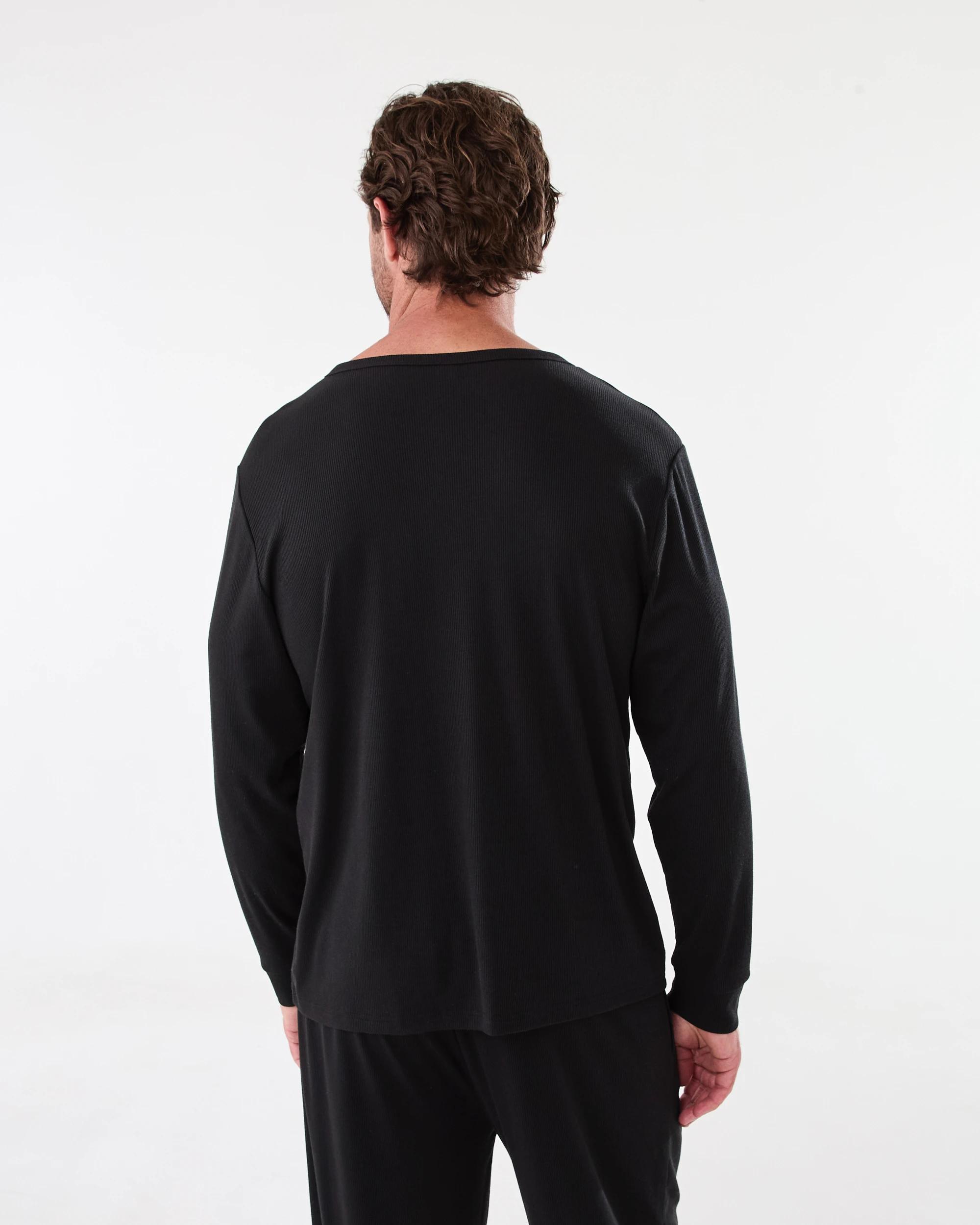 3 Long Sleeve Rib Top Black, 3 of 7