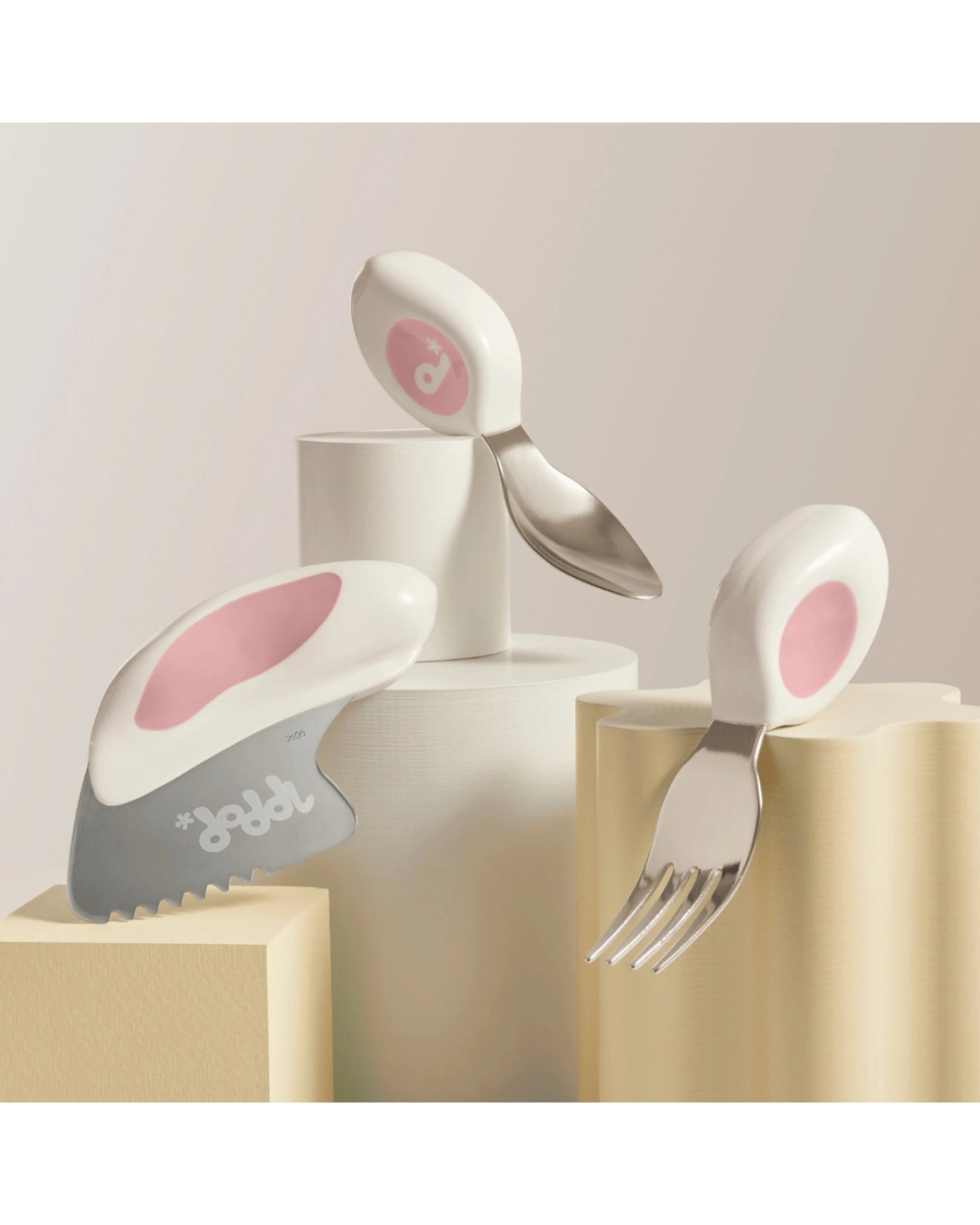 2 Doddl Utensil Set Fork Spoon Cutter 3 Piece Stainless Steel Dusky - Pink, 2 of 2