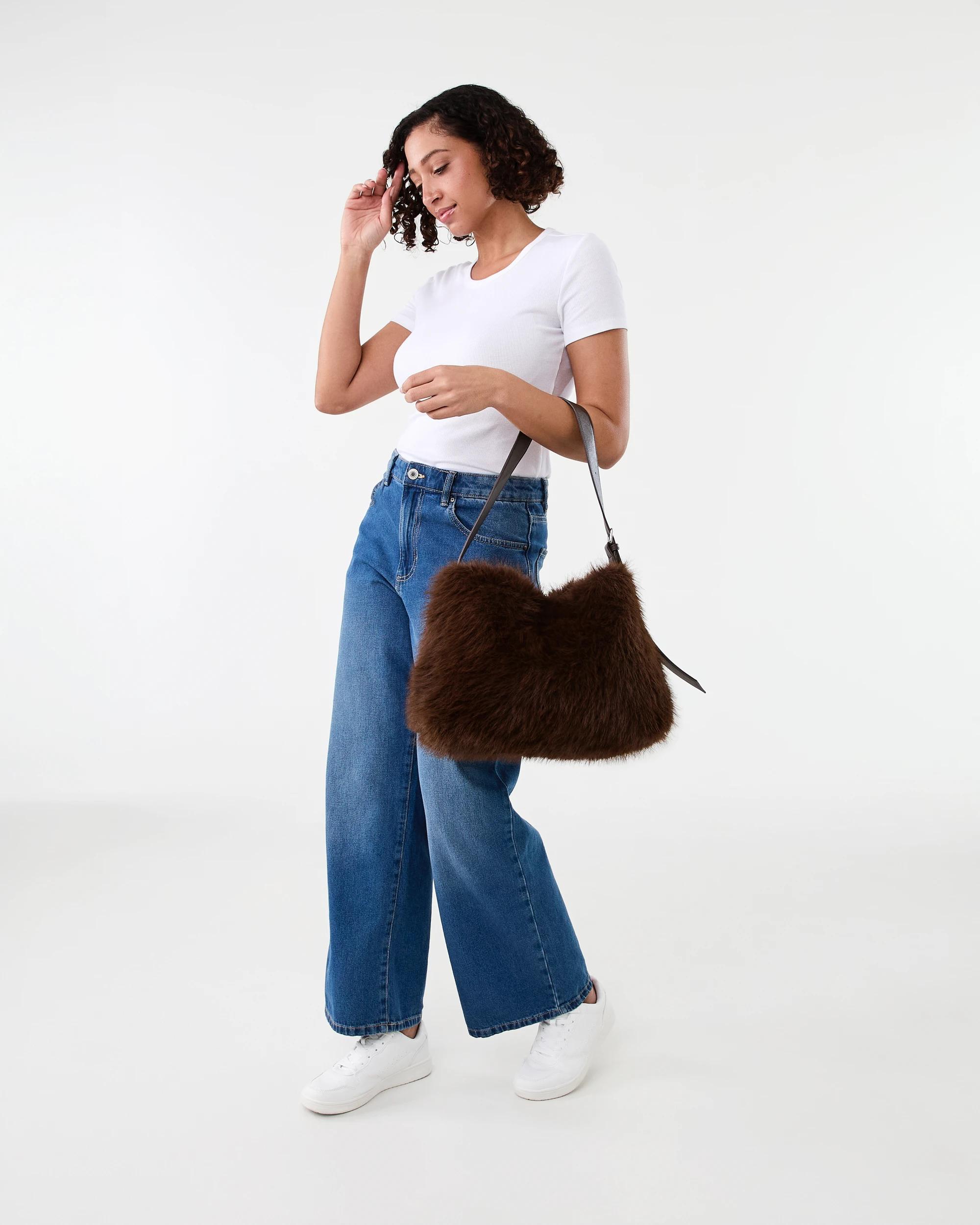 3 Faux Fur Tote Bag Chocolate, 3 of 3