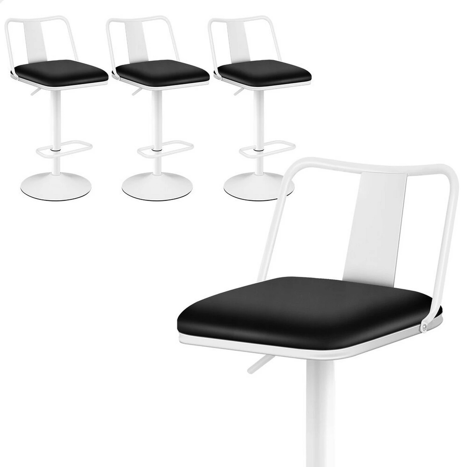 1 Alfordson 4x Bar Stools Gas Lift Leather Bar Chairs Kitchen Swivel - White, 1 of 10