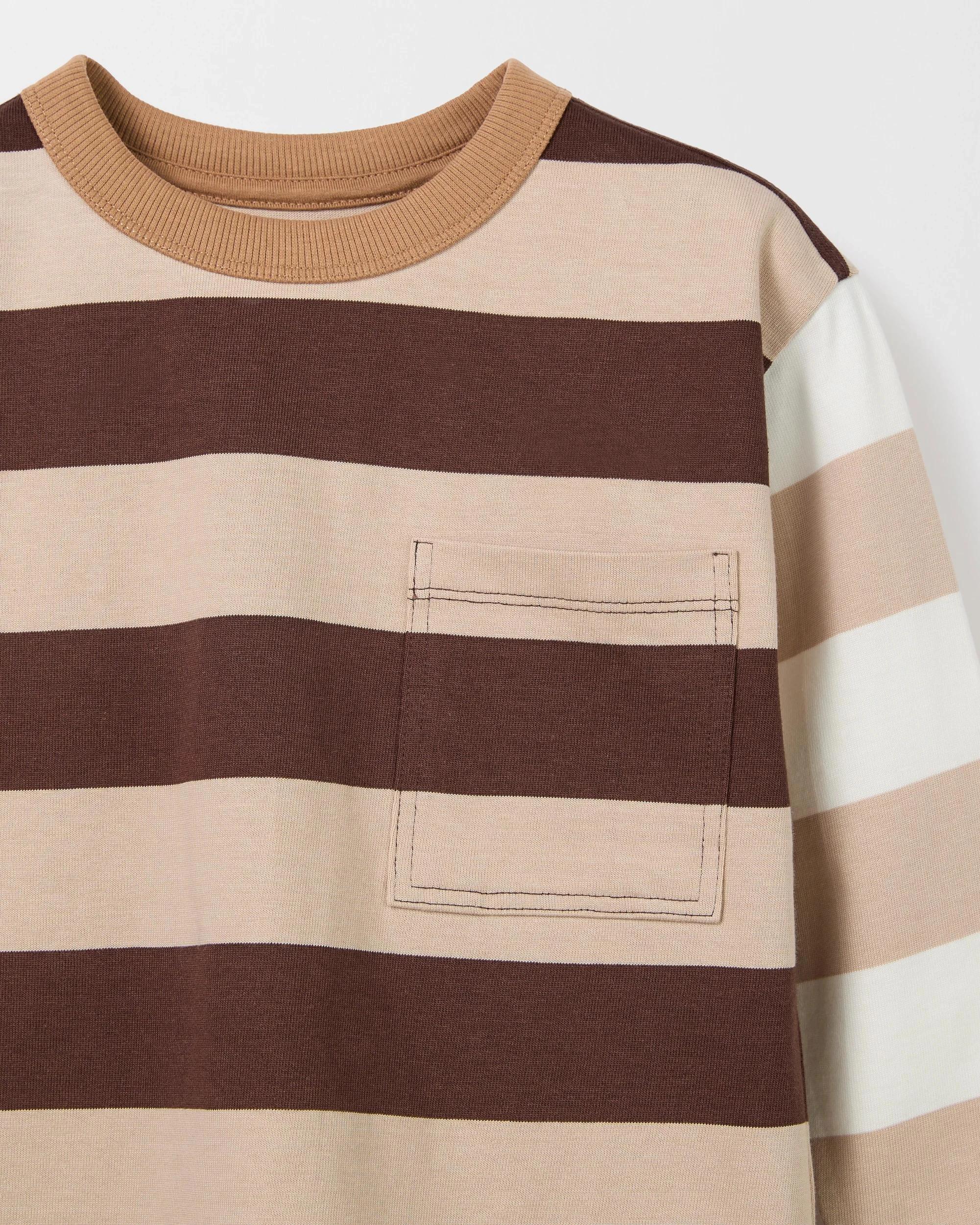 2 Target Kids Australian Cotton Stripe Long Sleeve Pocket T-Shirt BROWN, 2 of 2