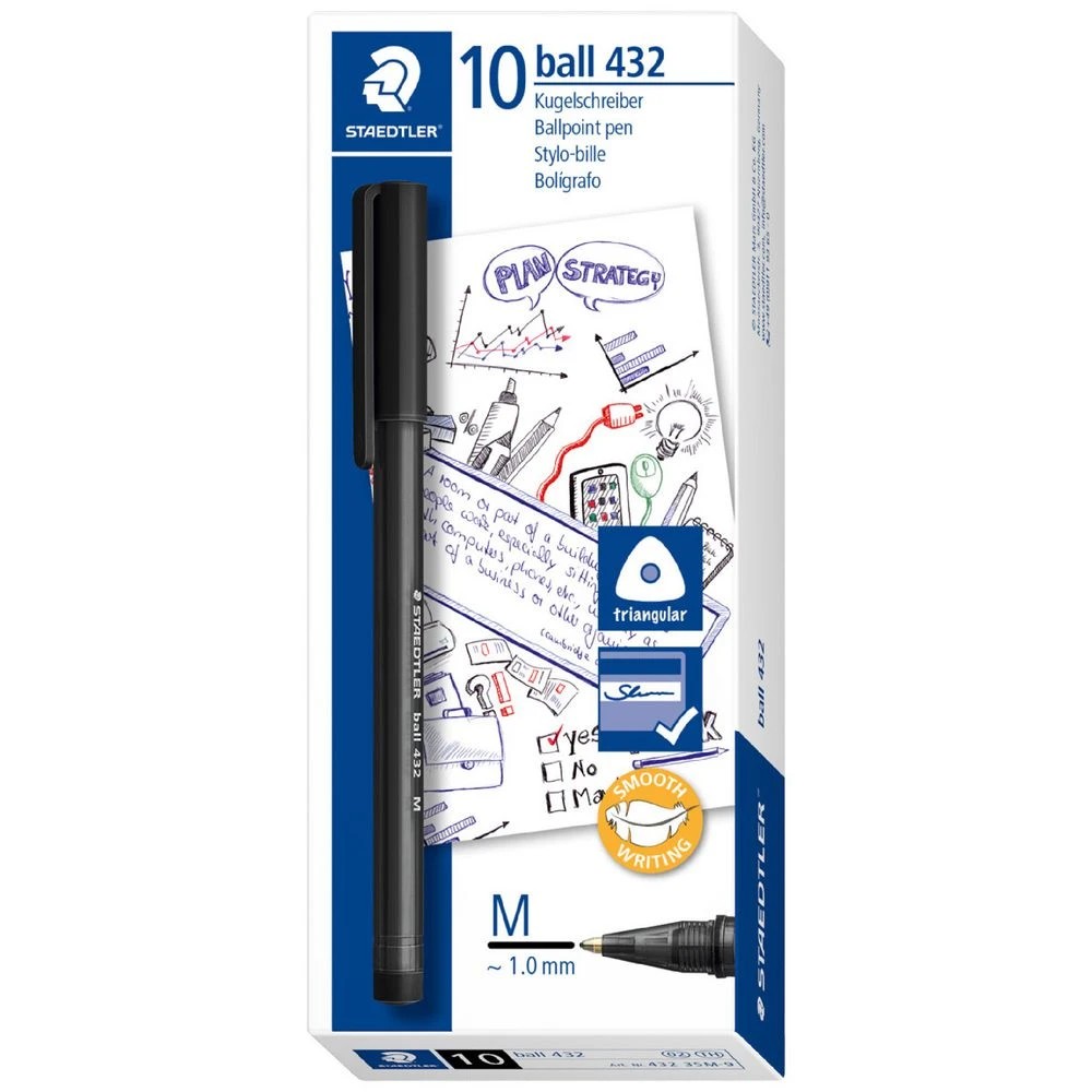 1 Staedtler Stick 432 Ballpoint Pens Medium Black 10 Pack, 1 of 5