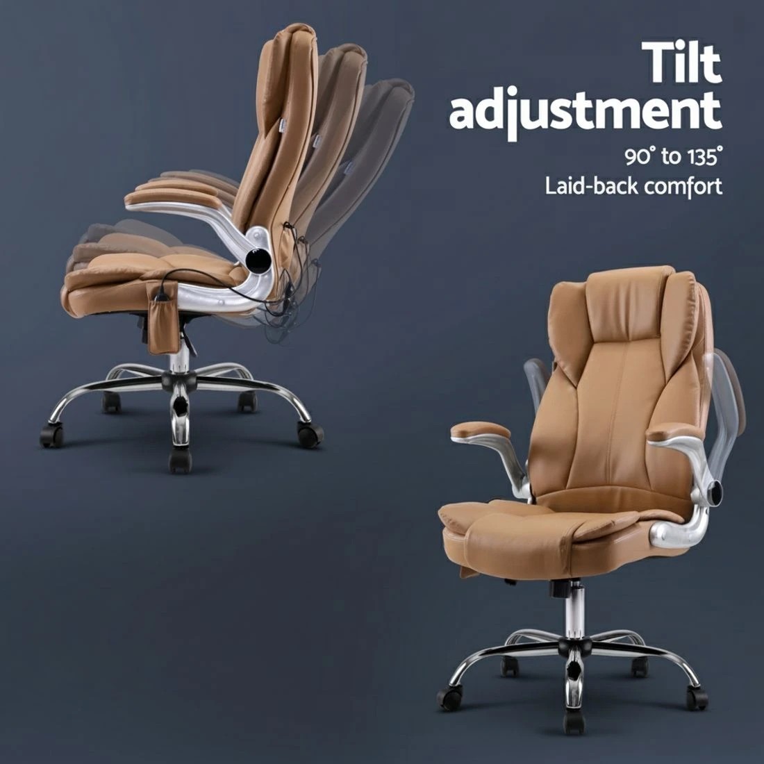 4 Artiss 8 Point Massage Office Chair PU Leather - Brown, 4 of 5