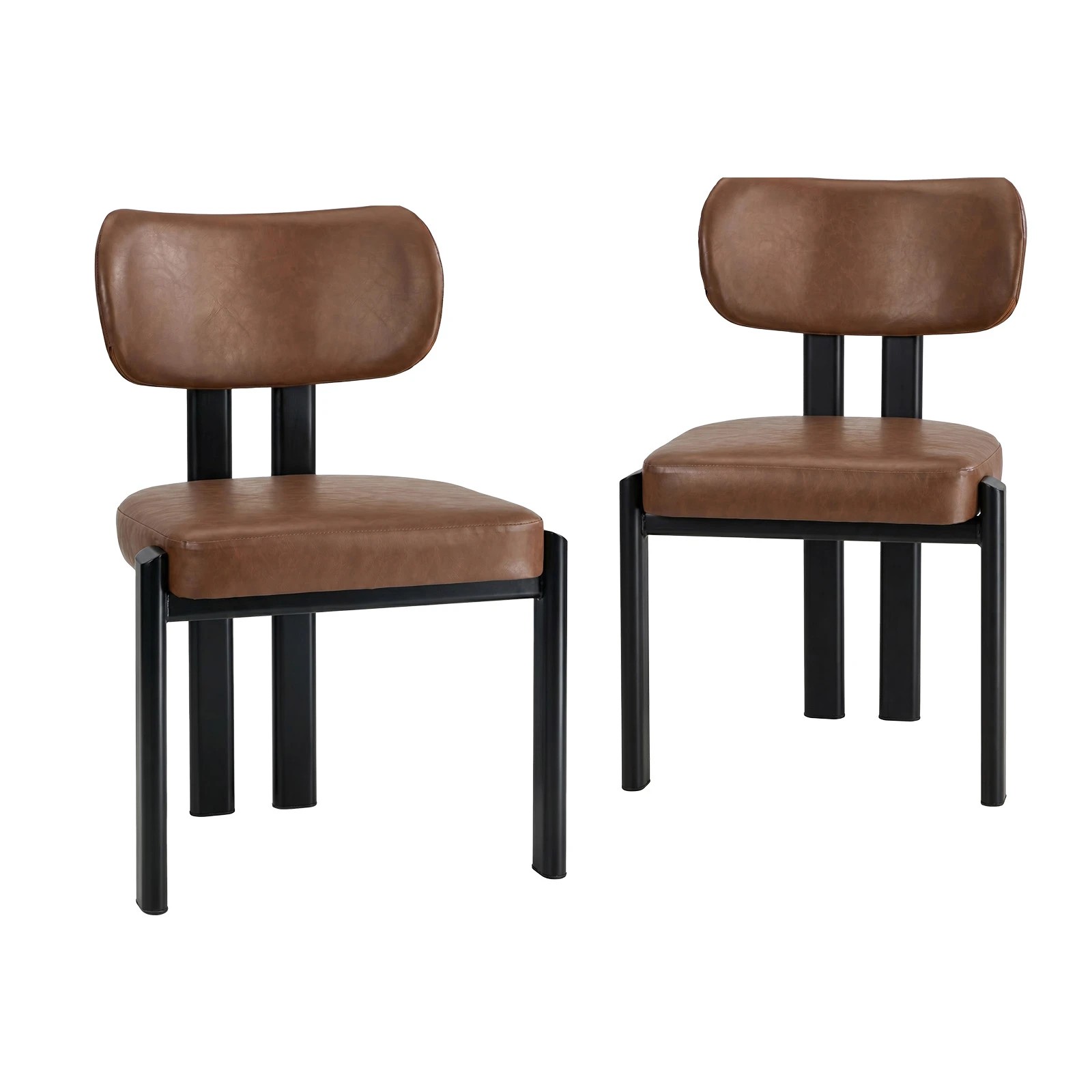 1 Oikiture Set of 2 Dining Chairs Faux Leather Fabric Kitchen Chair Padded Seat - Brown, 1 of 9