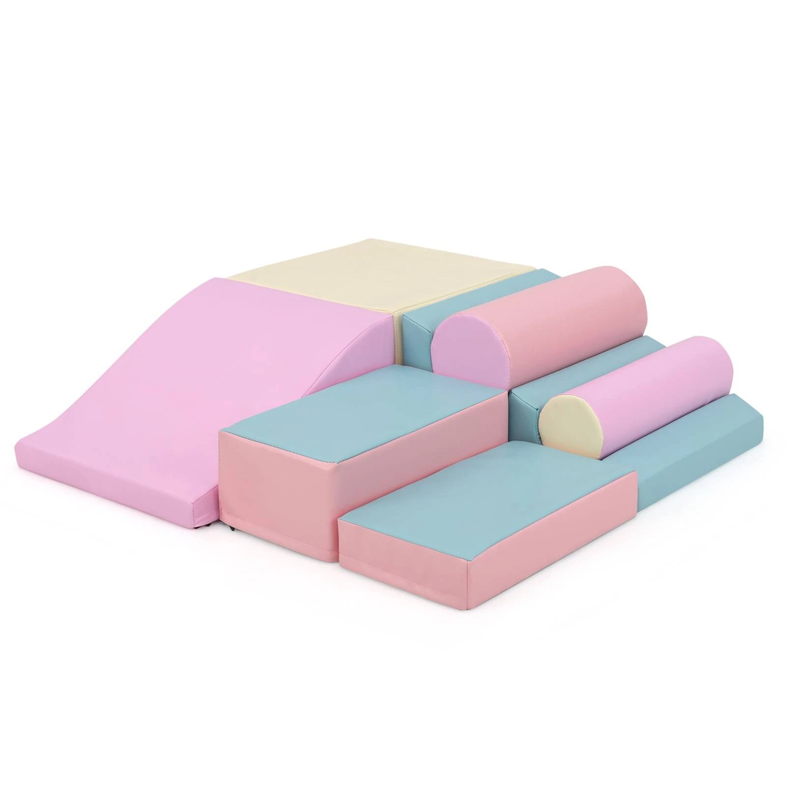 1 Costway 7PCS Soft Climbing Play Set Foam Blocks - Pink, 1 of 1