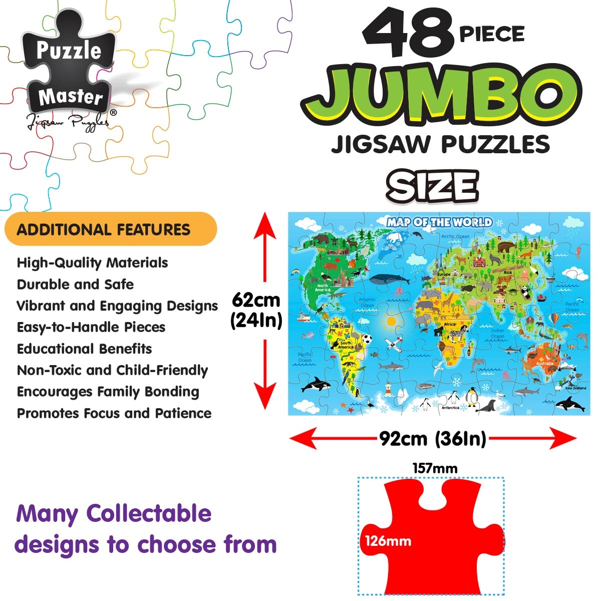 6 Puzzle Master 48 Piece Jumbo Floor Puzzle World Map, 6 of 7