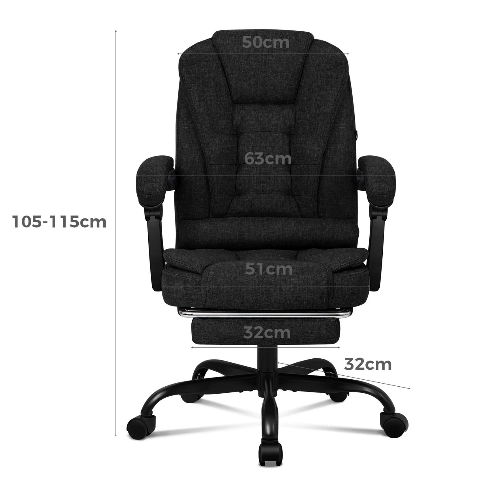 8 Alfordson Massage Office Chair Footrest Executive Gaming Racing Fabric Seat - Black, 8 of 10