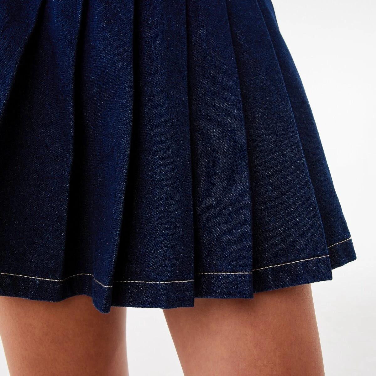 6 Pleat Denim Mini Skirt Indigo, 6 of 7