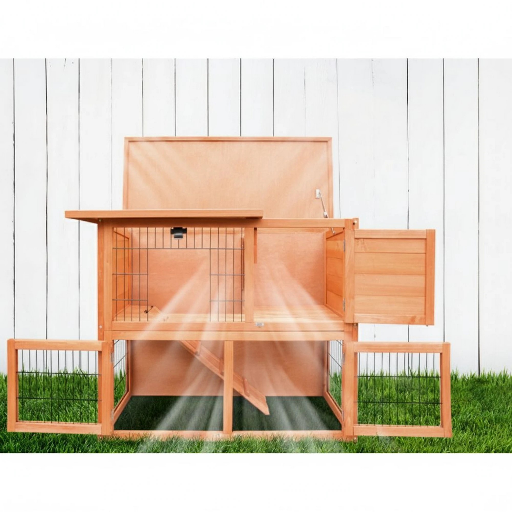 8 i.Pet Chicken Coop Rabbit Hutch Large House Run Wooden Cage Bunny Pet Outdoor - Brown, 8 of 9
