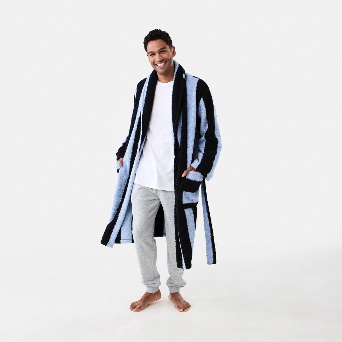 1 Cosy Fleece Gown Thk Stripe, 1 of 8