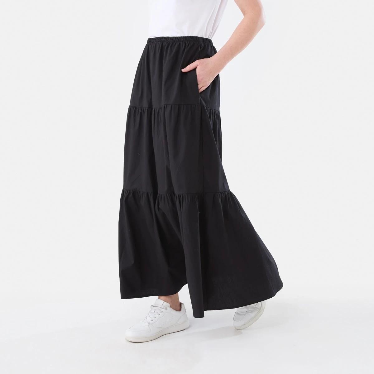 2 Poplin Tiered Maxi Skirt BLACK, 2 of 4