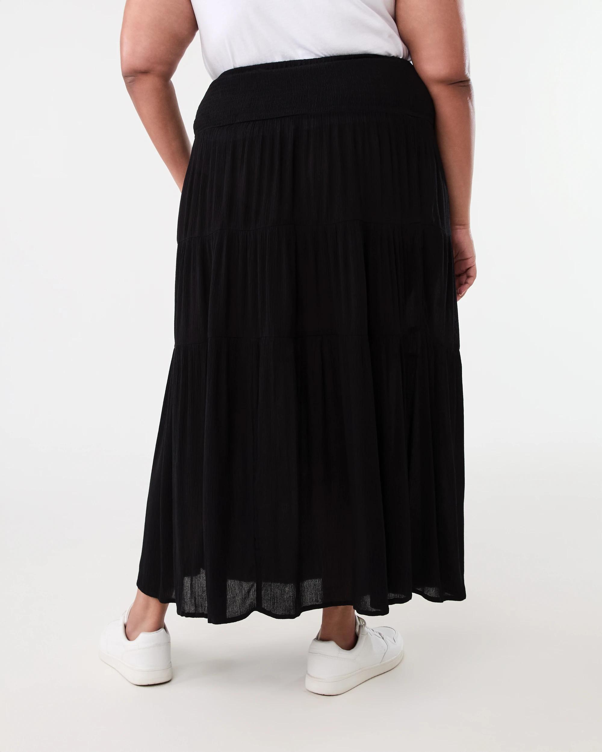 3 Curve Multi Tiered Textured Maxi Skirt BLACK, 3 of 5