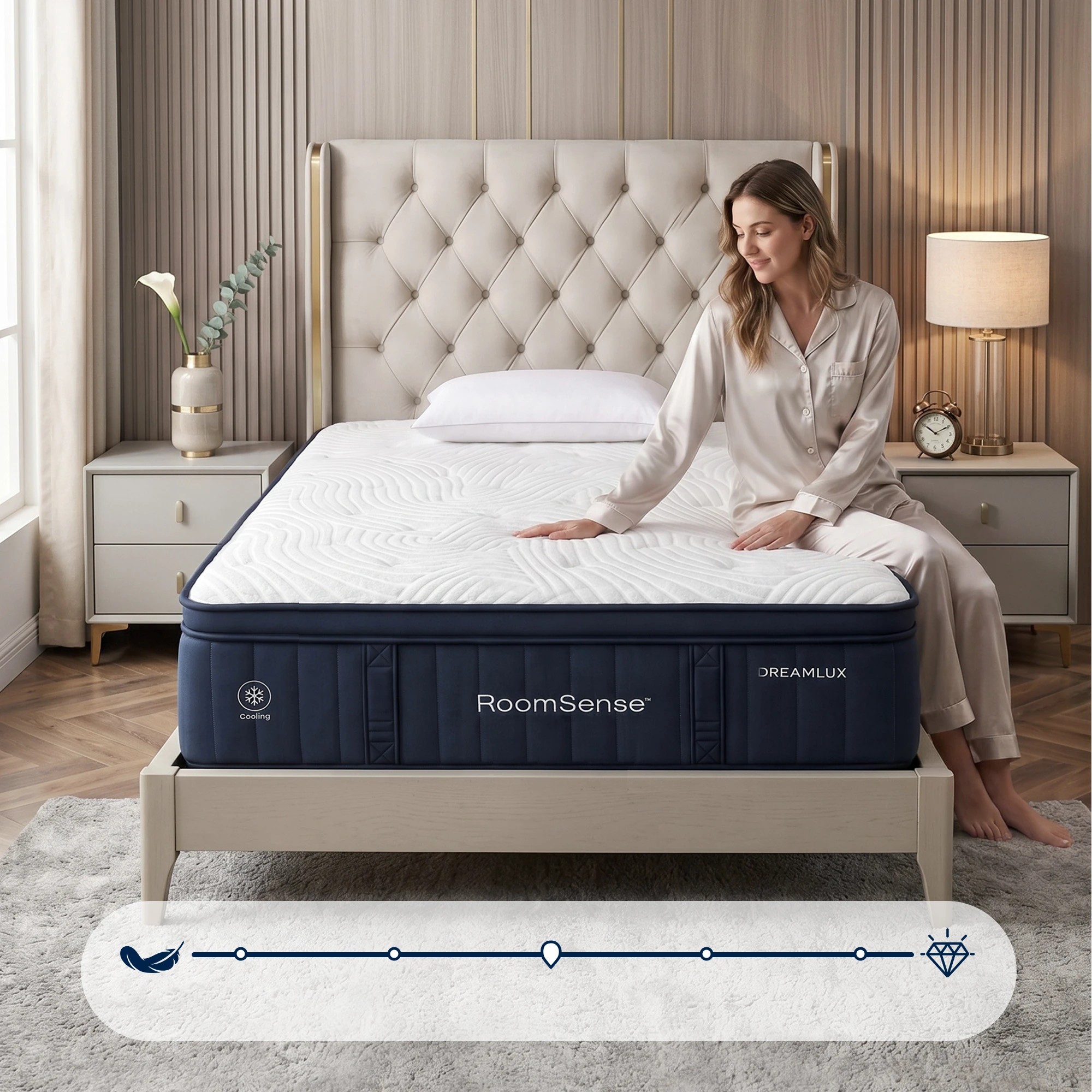 6 RoomSense Single Mattress, 34cm Medium Soft Hotel Bed, Gel Cooling Memory Foam & Tencel Pocket Spring - White, 6 of 9