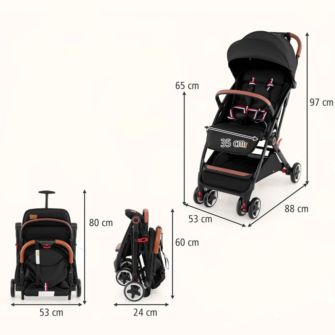 2 Costway Folding Baby Stroller Adjustable Pushchair Pram - Black, 2 of 2