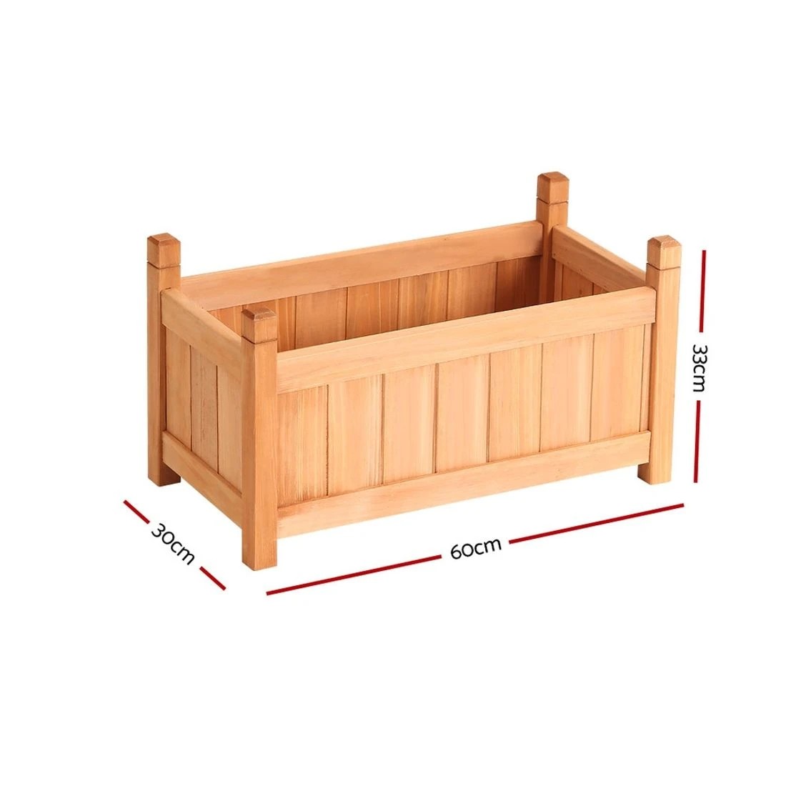 2 Green Fingers Garden Bed 60x30x33cm Wooden Planter Box Raised Container Growing - Natural, 2 of 5