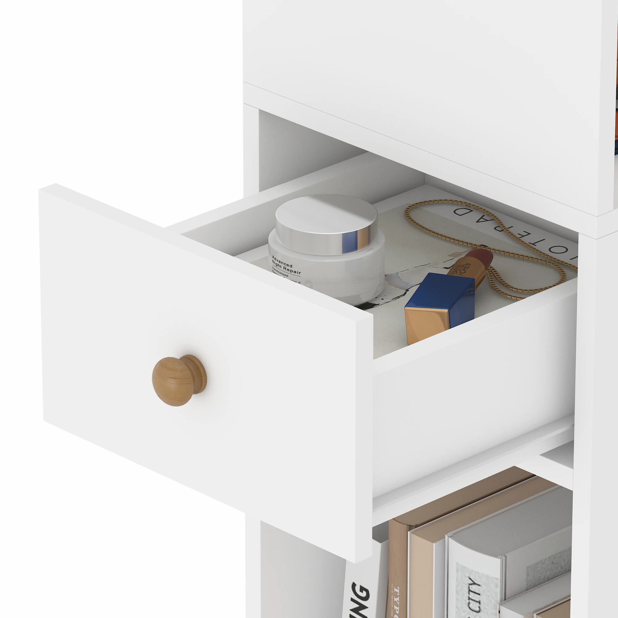 7 Advwin Side Table 25cm Narrow Sofa End Table w/ Side Shelf & Drawer Slim Bedside Table - White, 7 of 10