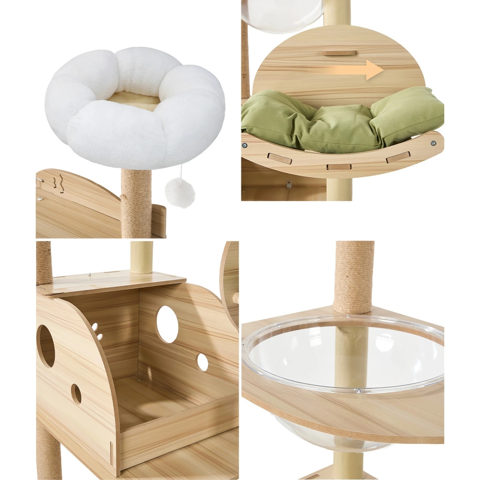 4 Alopet Cat Tree Tower Scratching Post Scratcher Condo House Bed Furniture 203cm - Natural, 4 of 7
