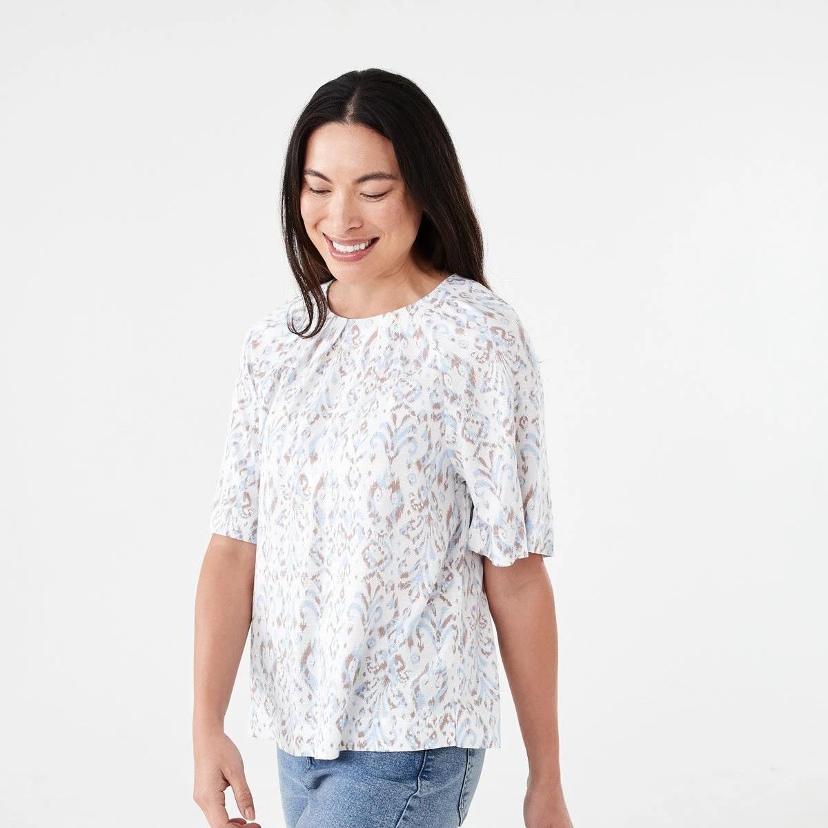 2 Short Sleeve Tuck Top IKAT BRUNI BLUE, 2 of 6