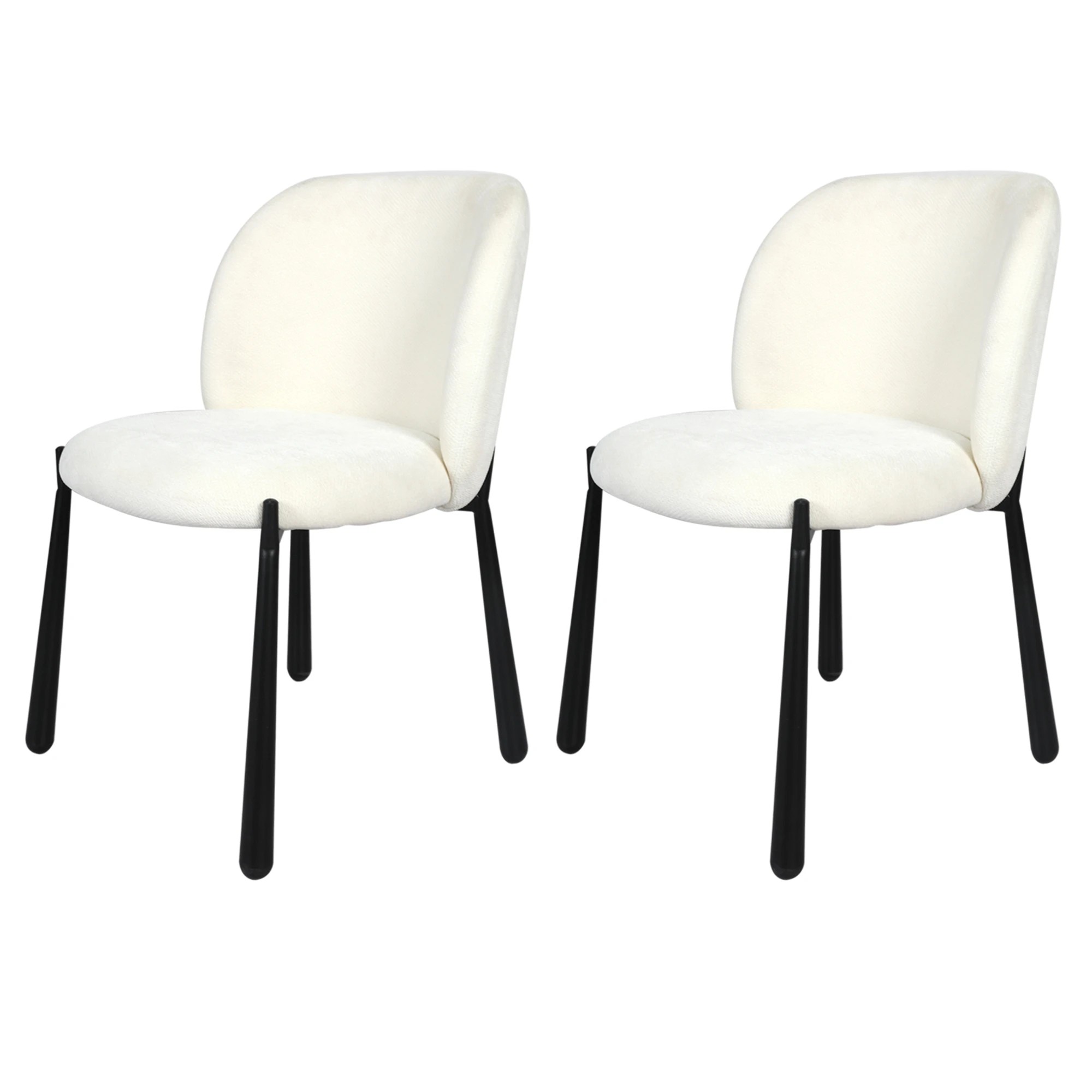 1 Levede 2x Sherpa Dining Chairs Thick Cushioned Upholstered Seat Metal Legs - White, 1 of 9