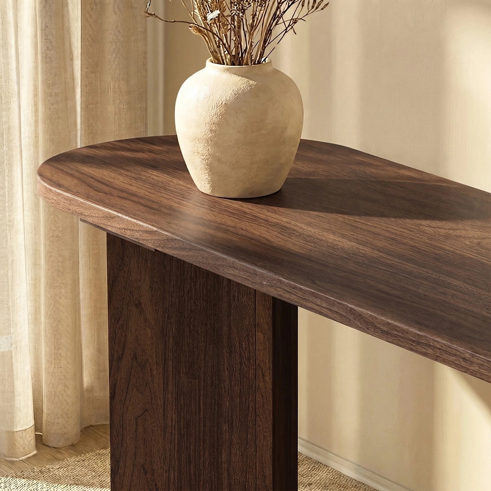 6 Oikiture Console Table Oval Entryway Storage Hallway Sofa Side Desk - Brown, 6 of 8