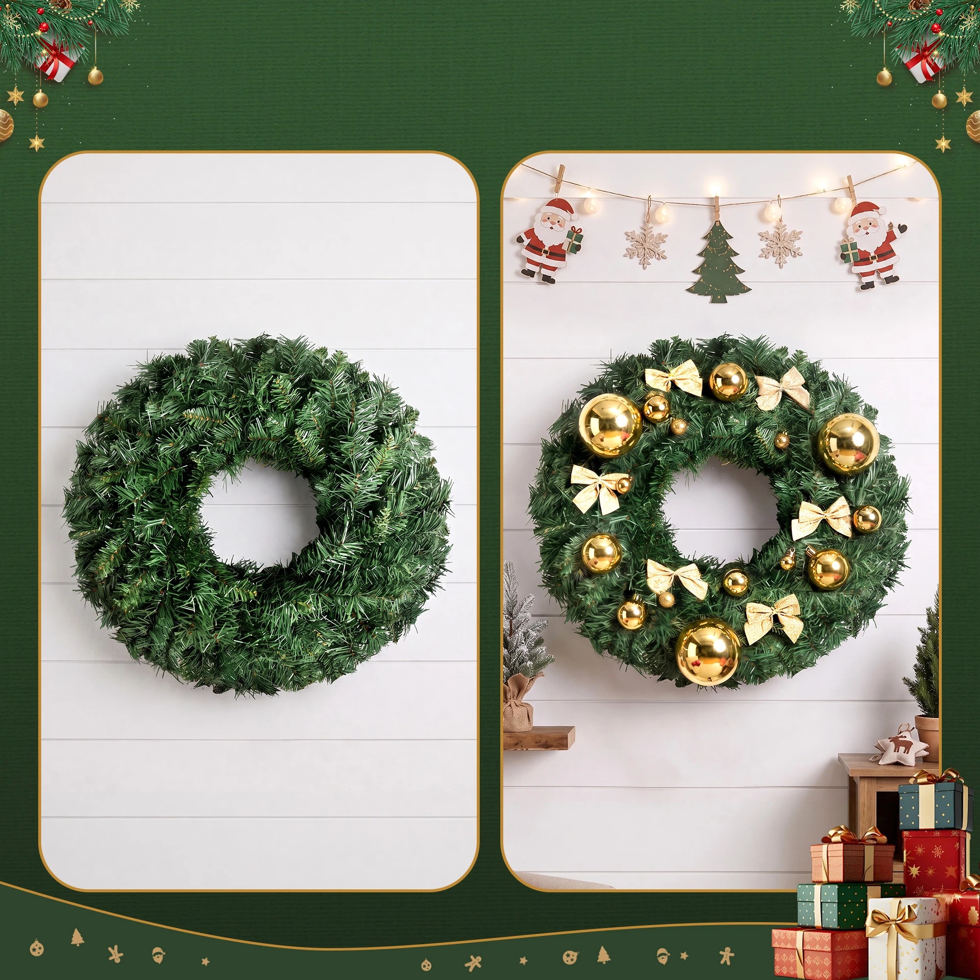 2 Jingle Jollys Christmas Wreath 60cm Artificial Garland Door Decoration 420 Tips Xmas Bush - Green, 2 of 8