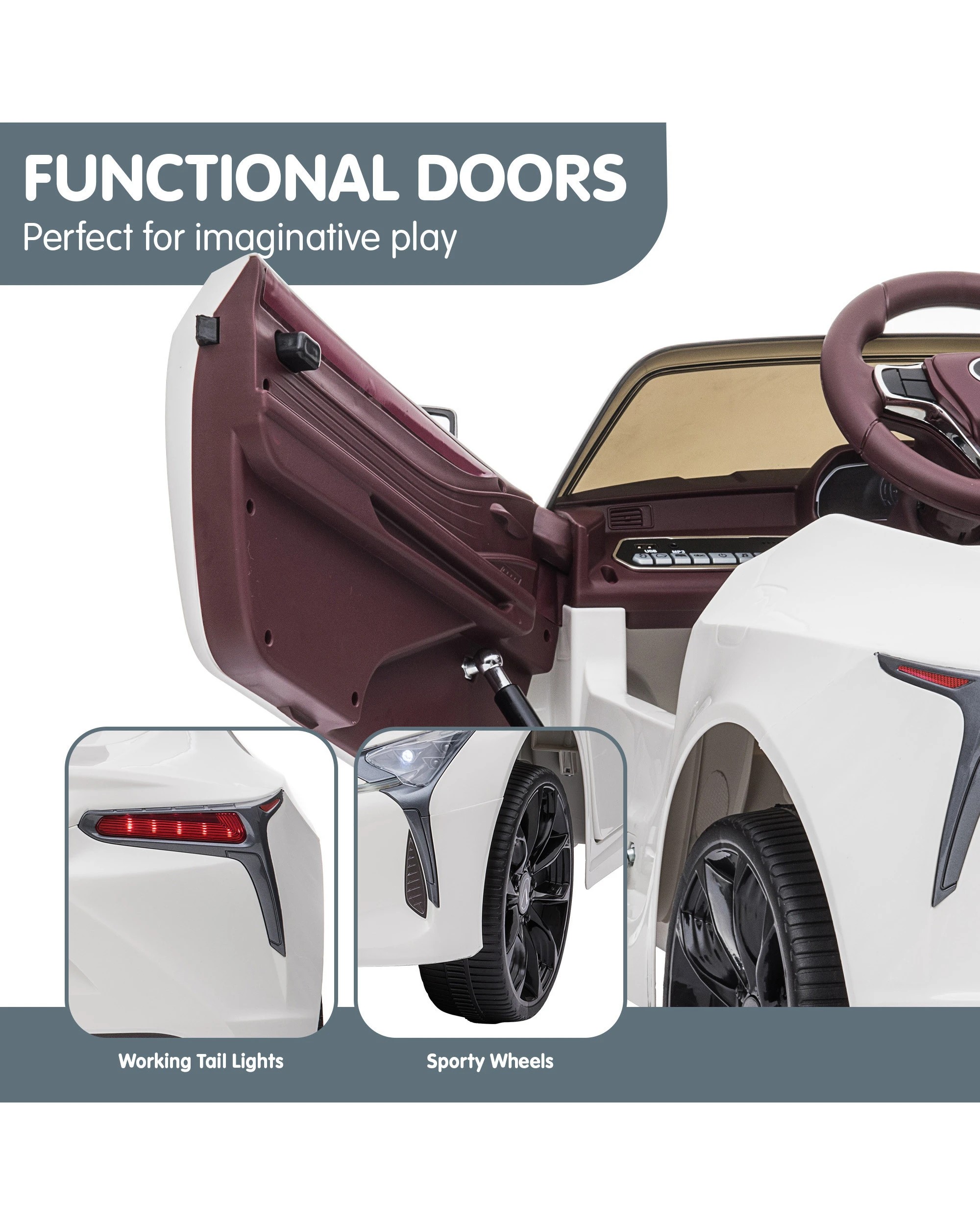 4 Kahuna Licensed Lexus LC 500 Kids Electric Ride On Car - White, 4 of 10