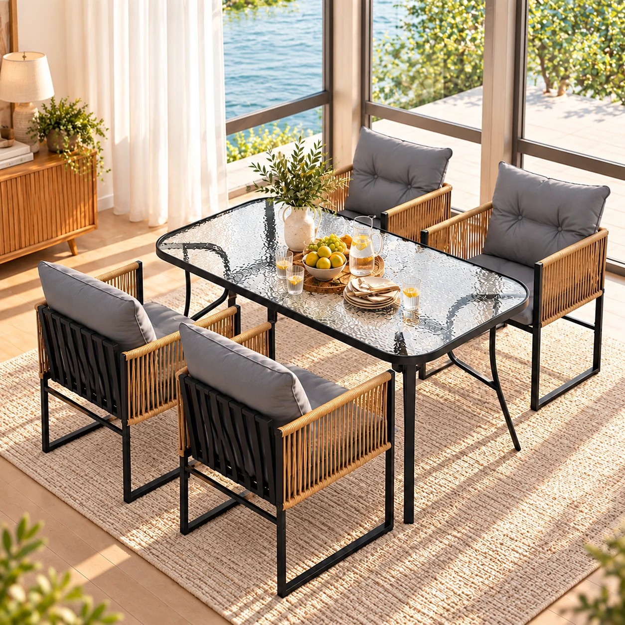 Gardeon 5PC Outdoor Dining Set 140CM Table and Chairs Patio Furniture ...