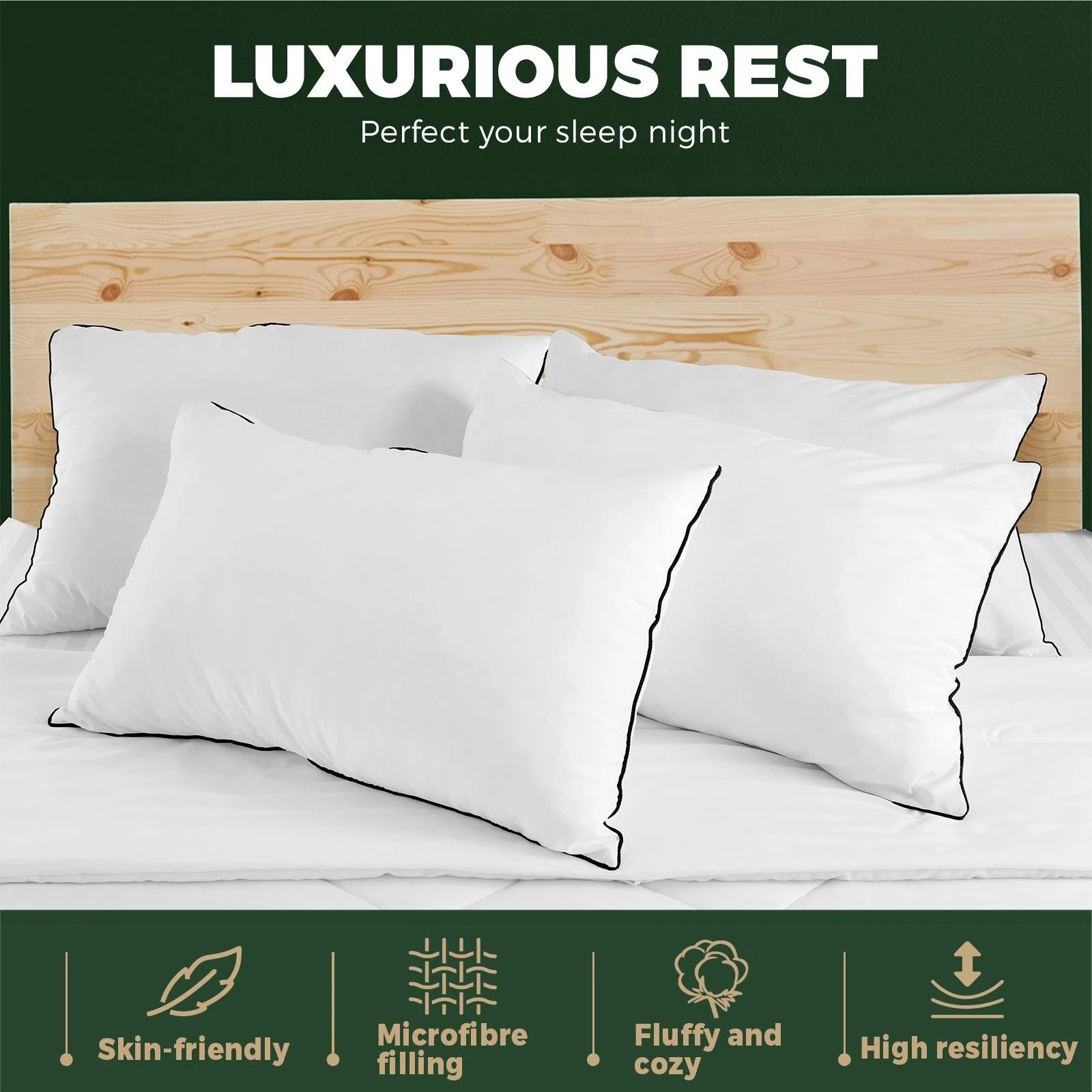 4 Bedra Bedding 4X Microfibre Pillow Cotton - White, 4 of 10