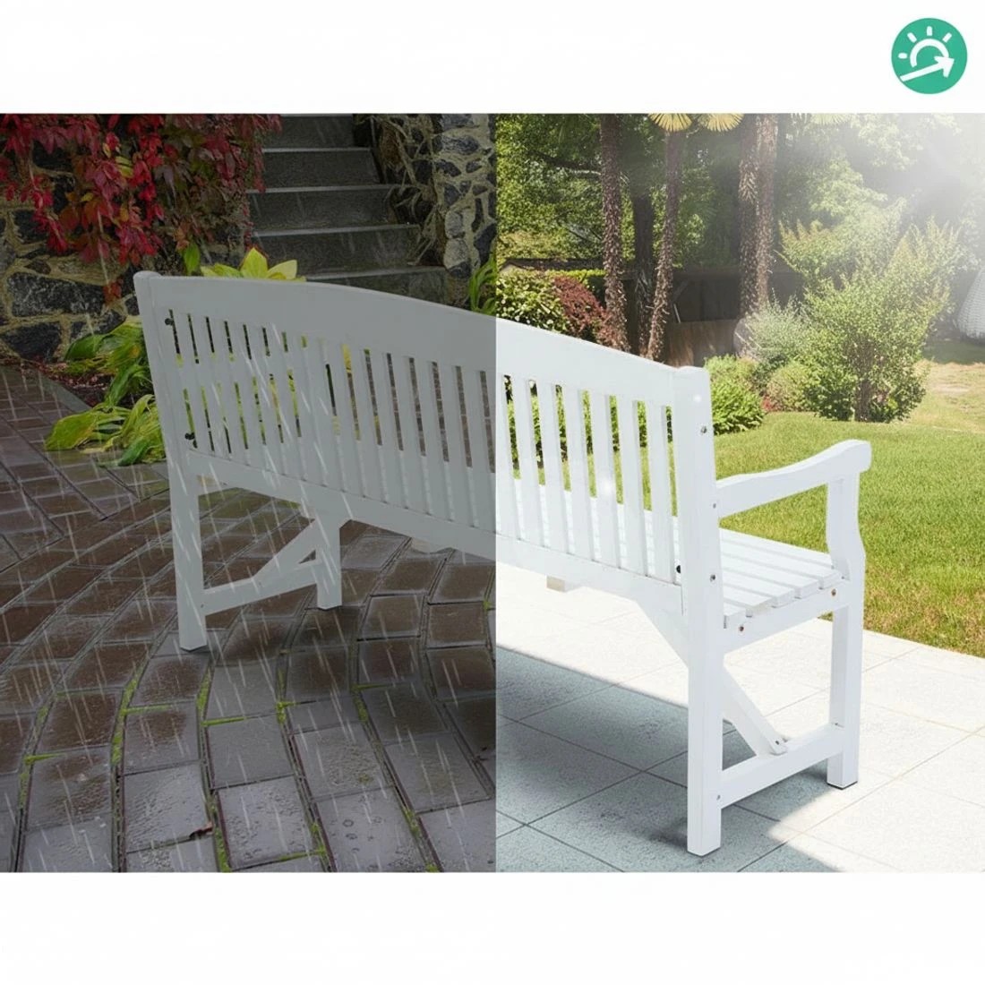 7 Gardeon 5ft Wooden Garden Bench Three Seat Chair Weather Resistant Fir Wood Sturdy Durable Classic Patio Seating - white, 7 of 7
