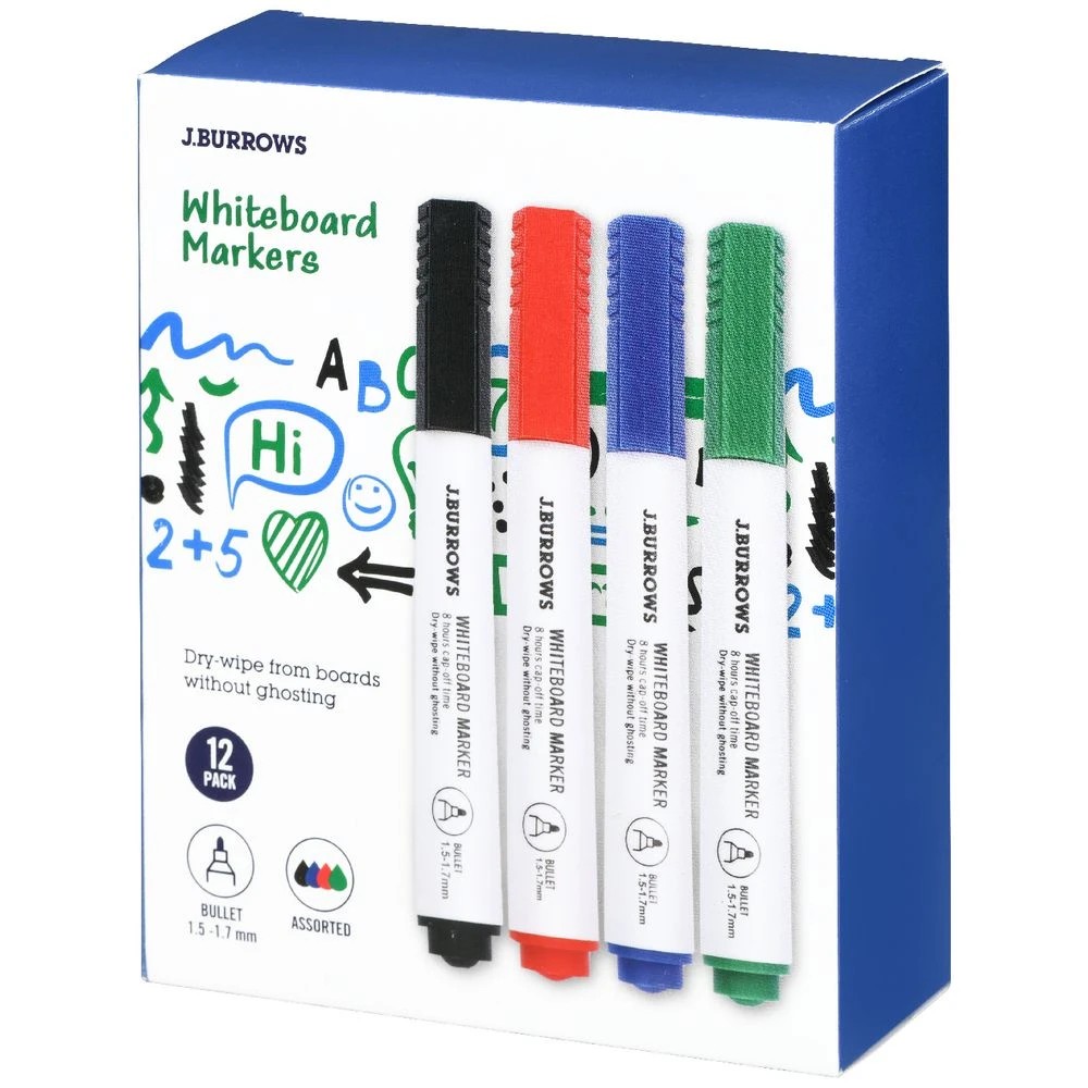 3 J.Burrows Whiteboard Markers Bullet Assorted 12 Pack, 3 of 3