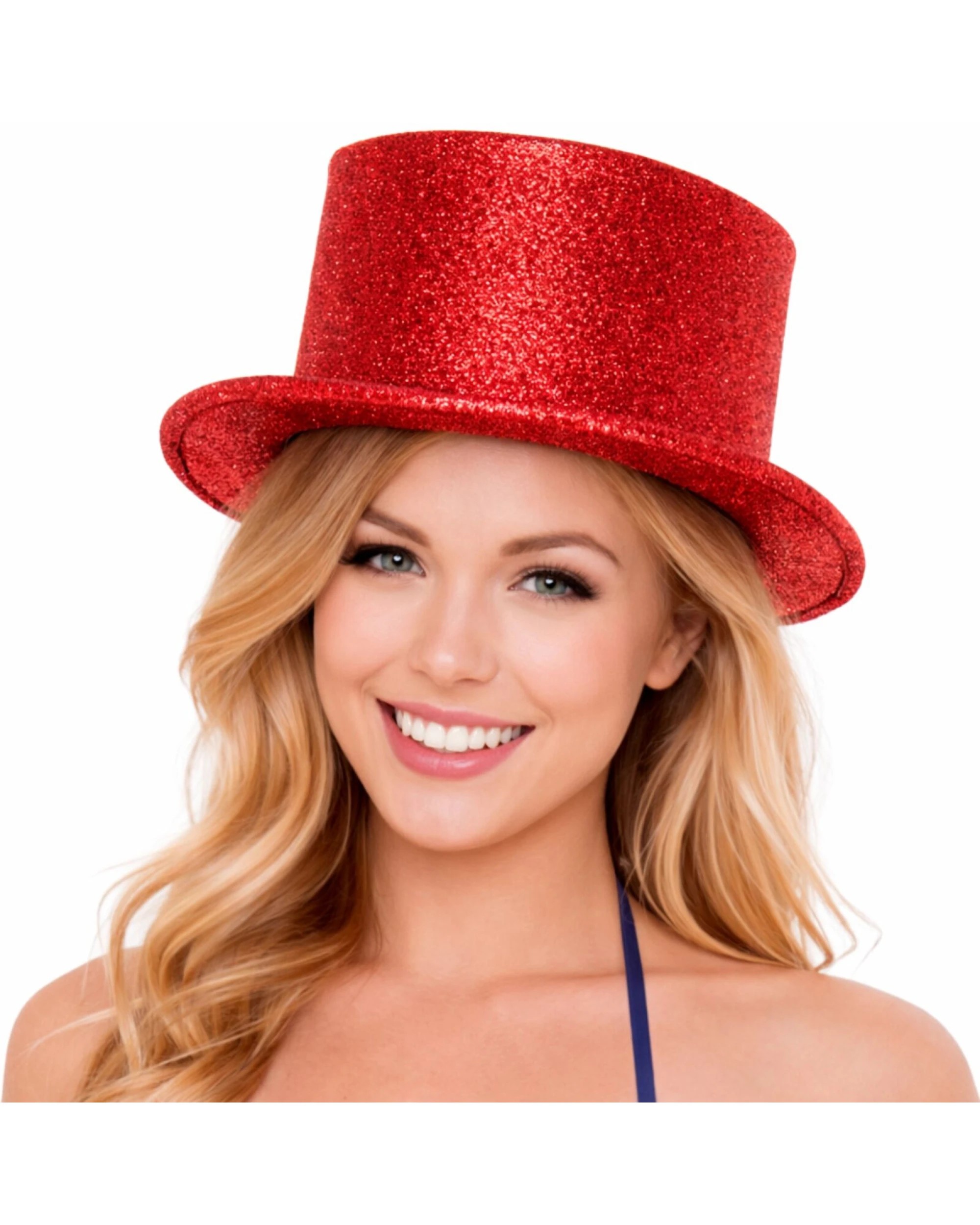 1 BR Costumes Glitter Top Hat Adult Costume Fancy Dress Party Plastic Tall Hat - Red, 1 of 3