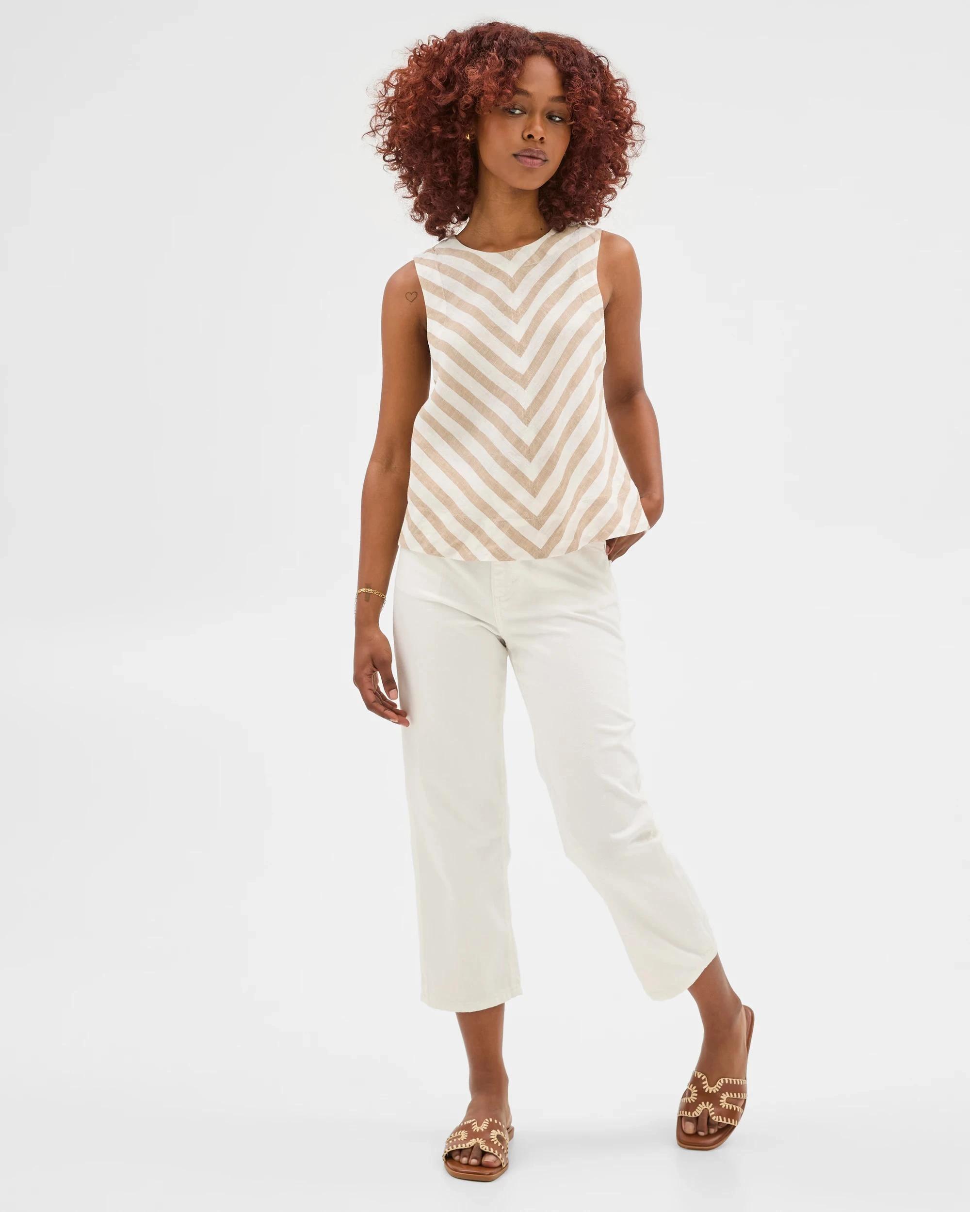 1 Target Petites European Linen Sleeveless A-Line Tank Top CHEVRON STRIPE, 1 of 5