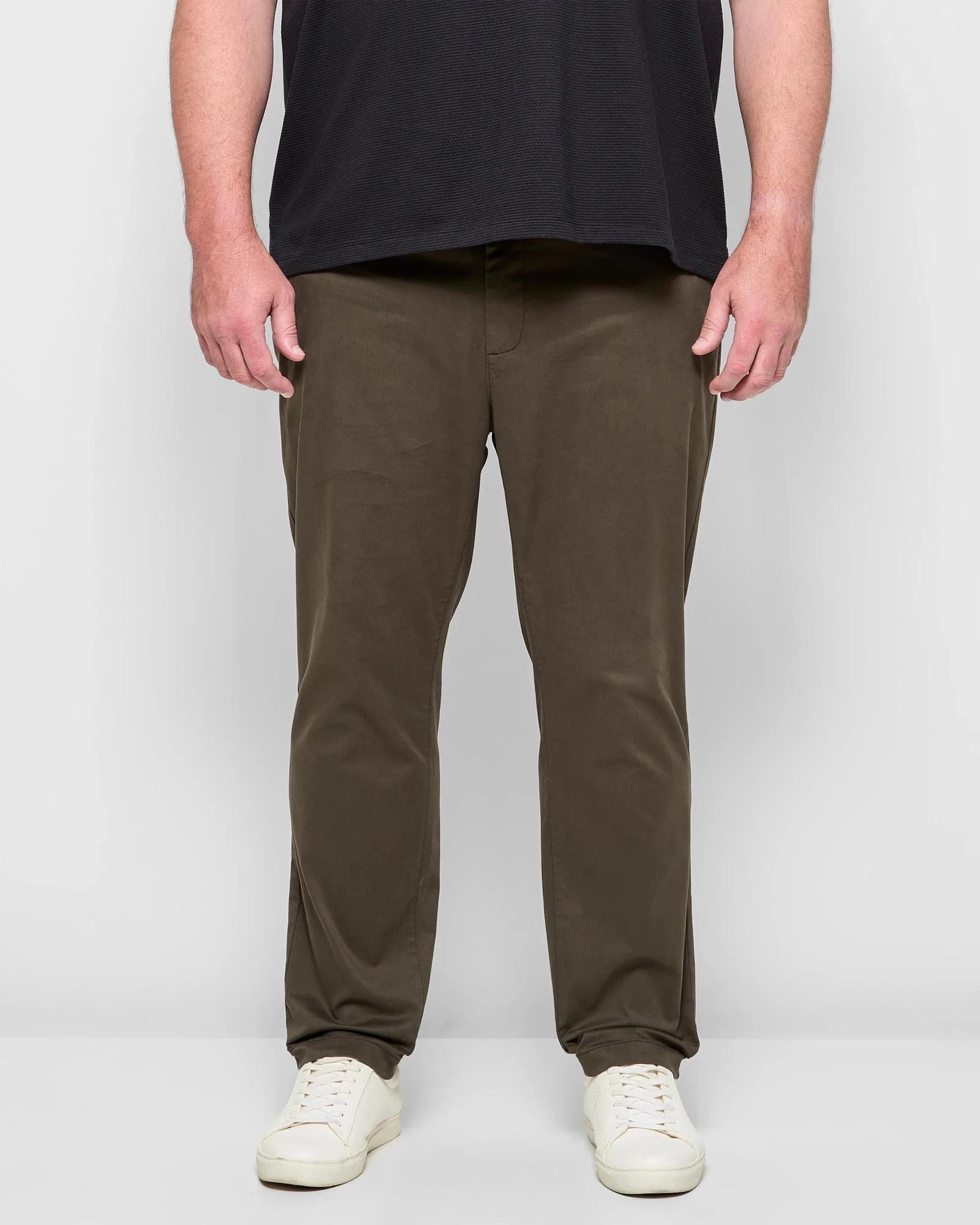 1 Target Man Plus Plus Size Australian Cotton 1/2 Elastic Waist Tapered Chino Pants DARK OLIVE, 1 of 5