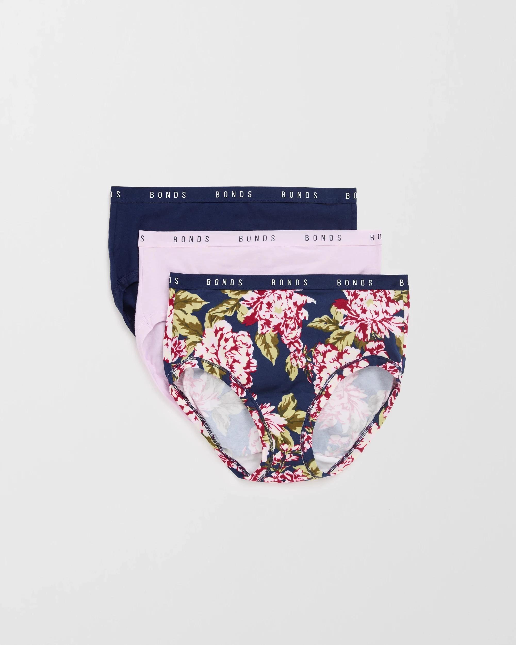 1 Bonds Cottontails 3 Pack Full Briefs VINTAGE BLOOM/FROSTED MAUVE/CHERRY WINE, 1 of 4