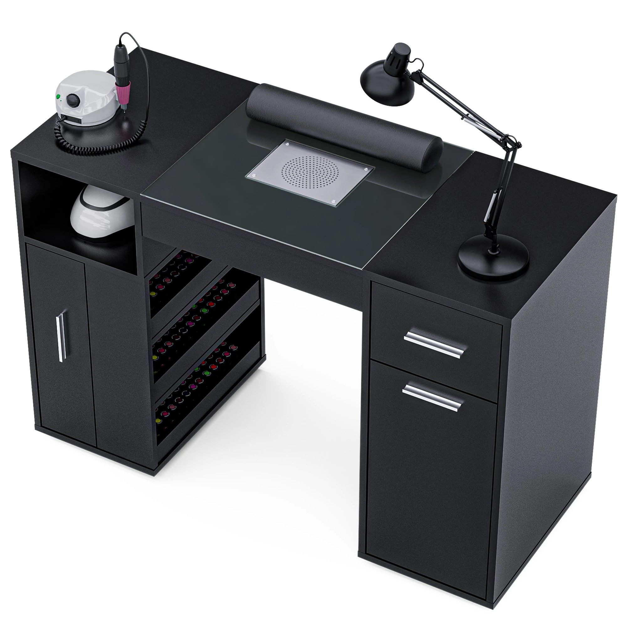 4 Advwin Manicure Table Vanity Desk With Dust Collector Glass Top Storage Cabinet - Black, 4 of 4