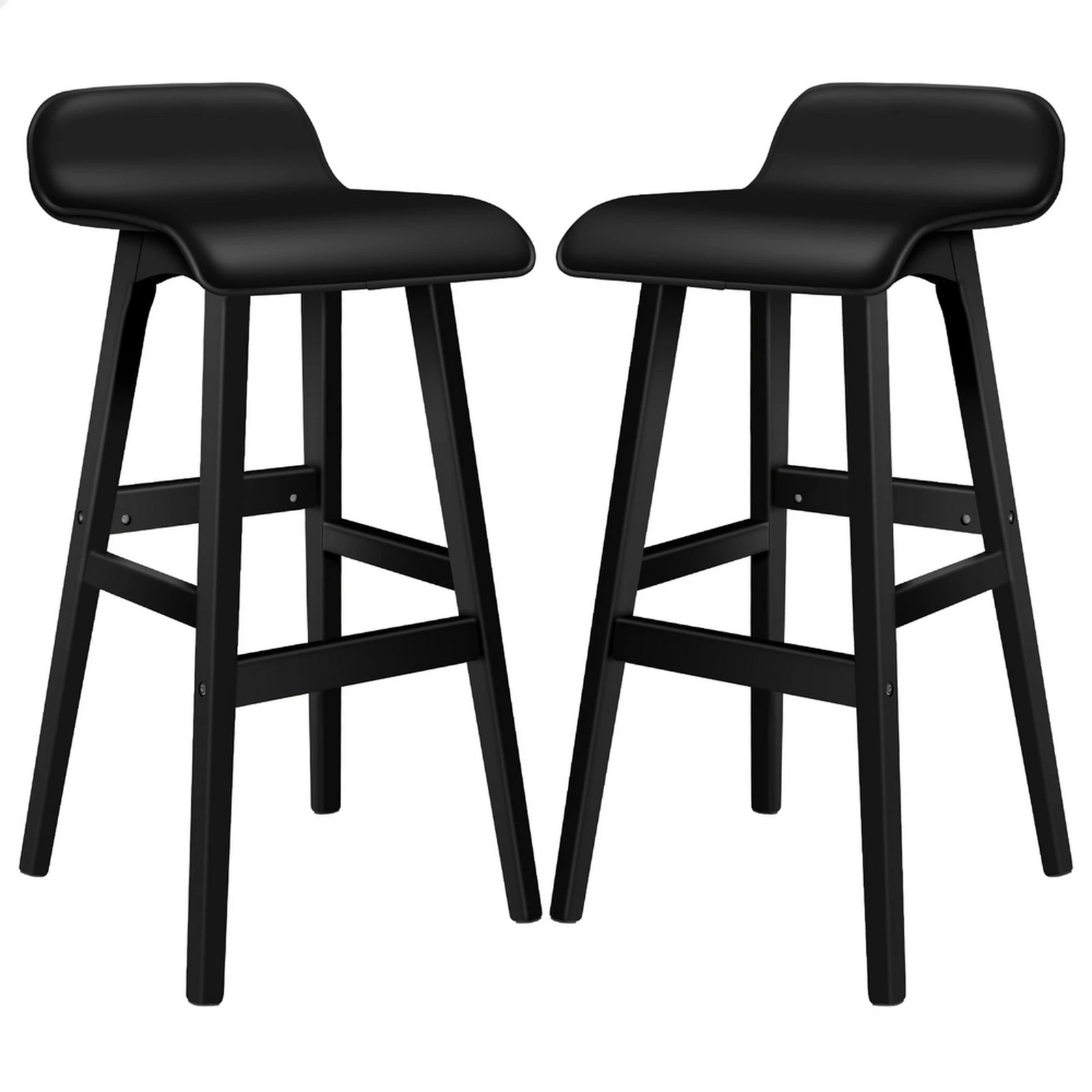 1 Alfordson 2x Wooden Bar Stools Kitchen Dining Chair Leather Samuel - Black, 1 of 10