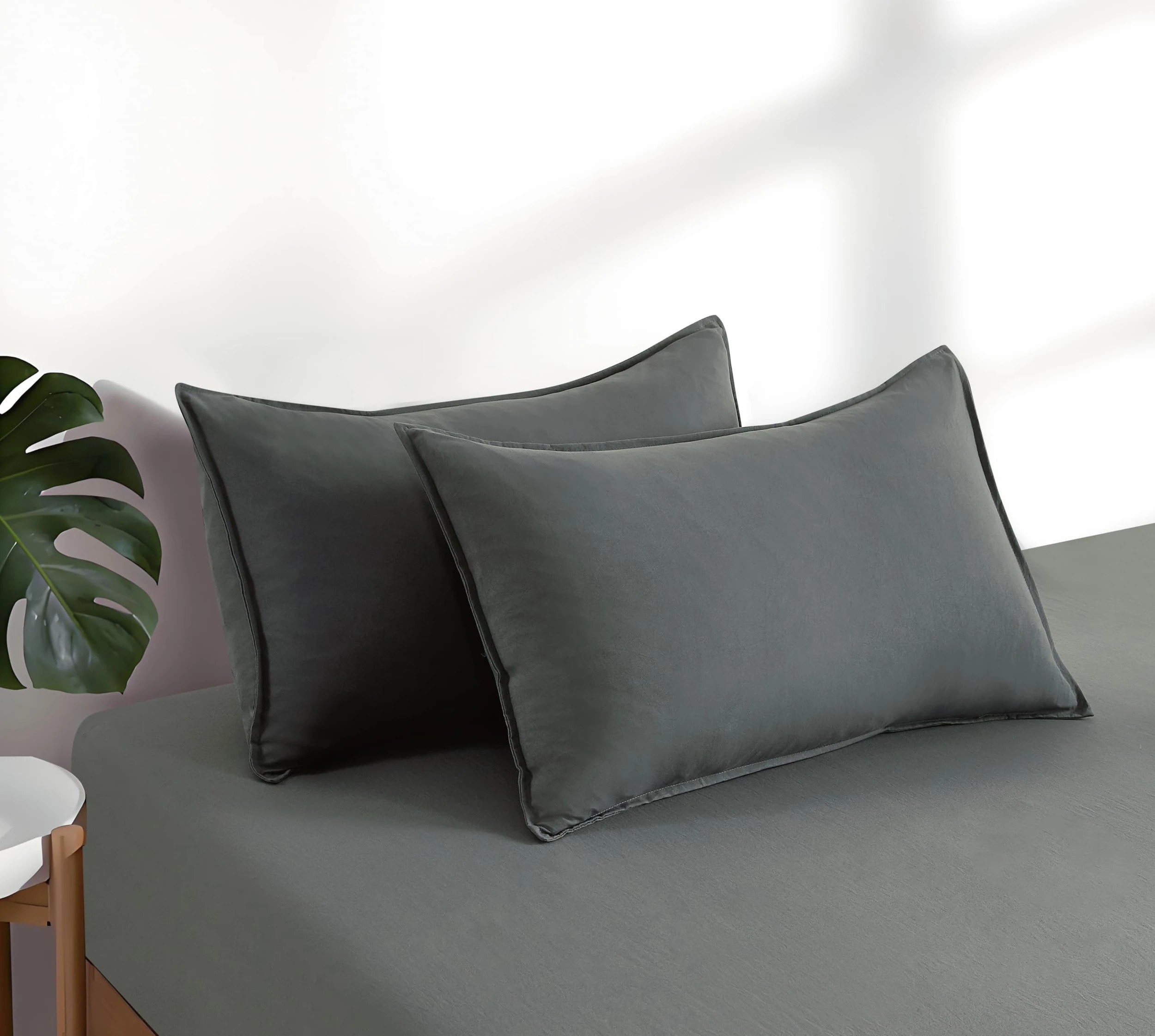 5 CleverPolly 100% Vintage Washed Microfibre Fitted Sheet Set - Queen Bed - Grey, 5 of 5